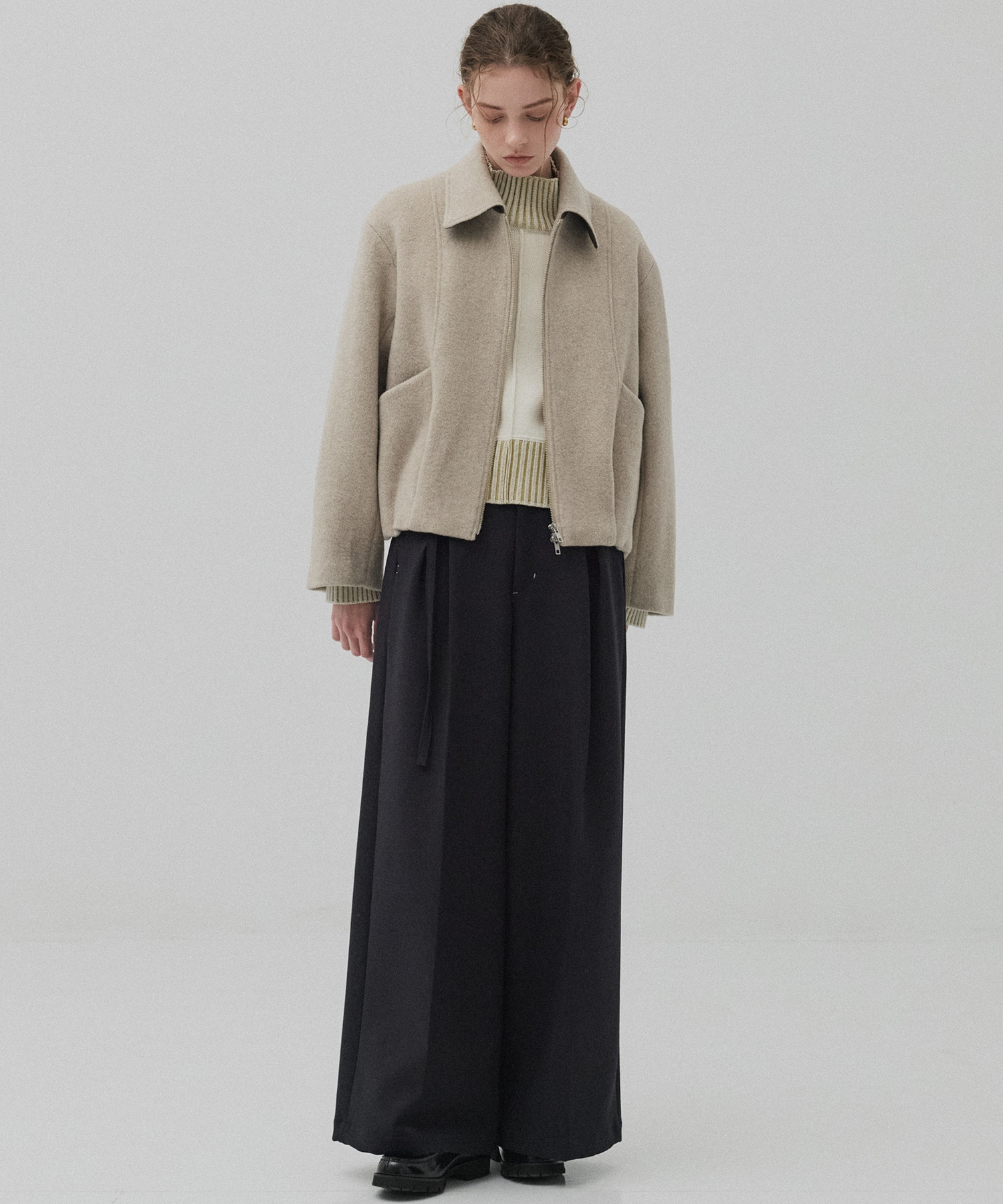 【再入荷】ウールジップタックショートコート