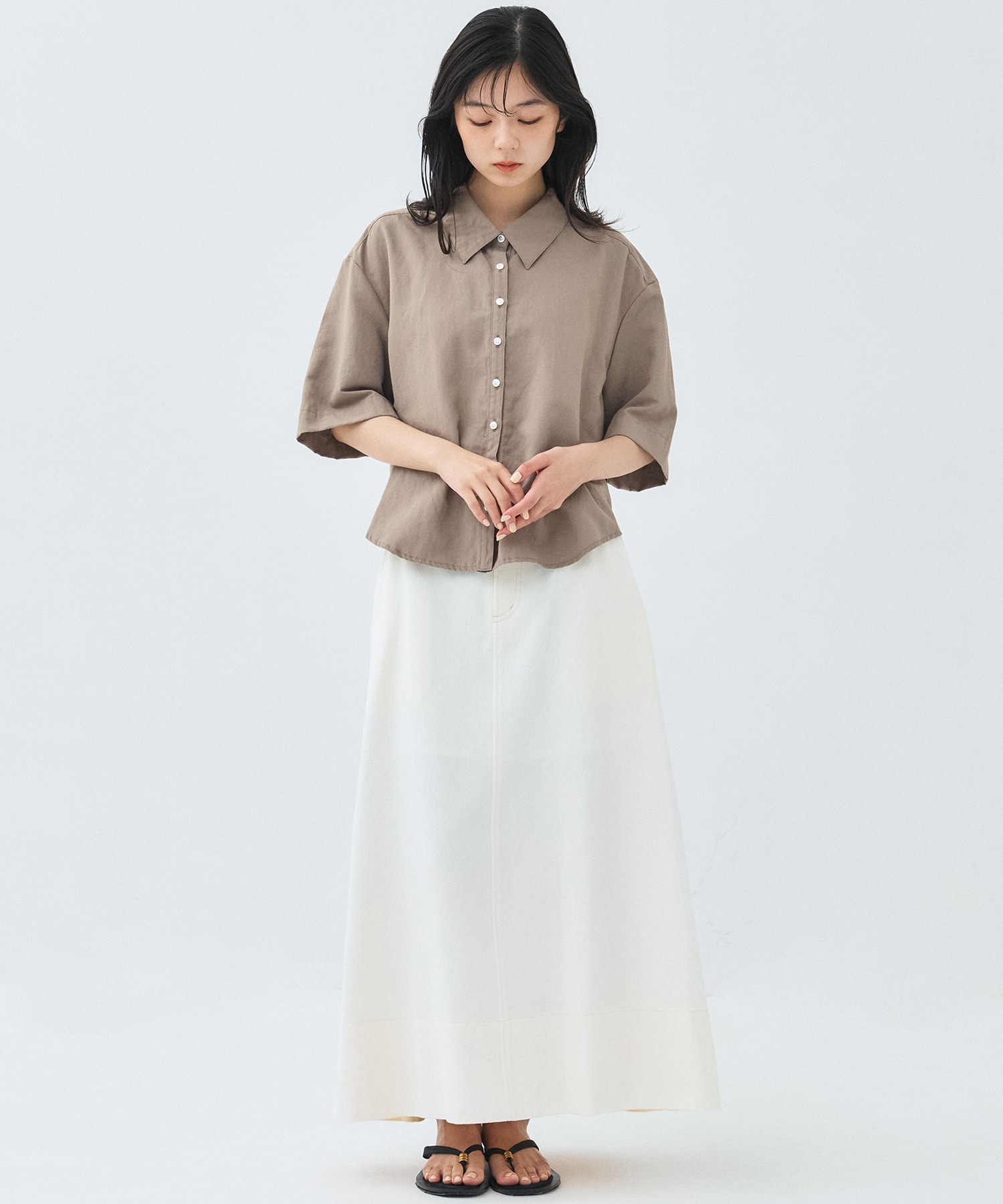 リネンレーヨンミドルスリーブシャツ