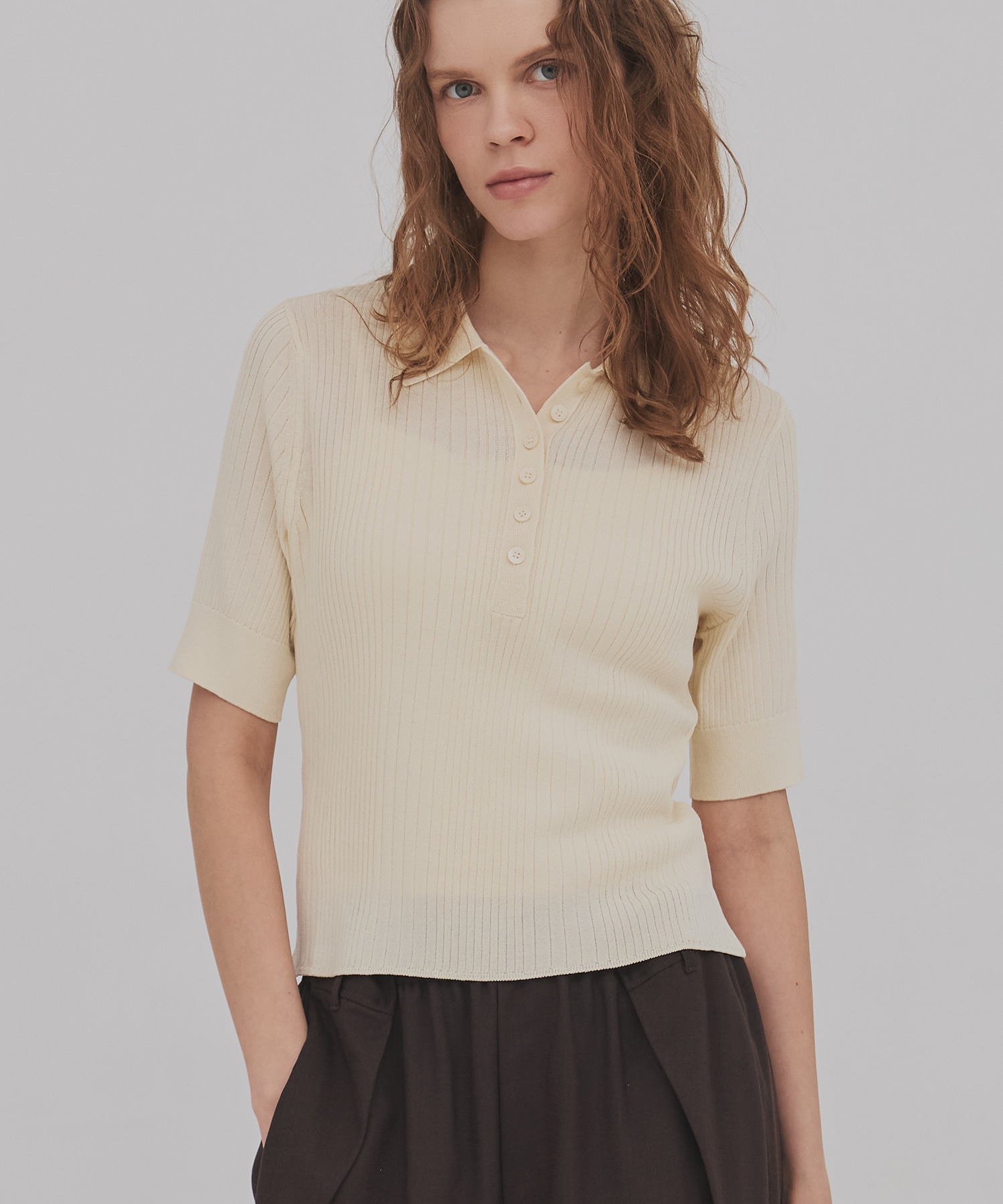 スムースリブニットポロ