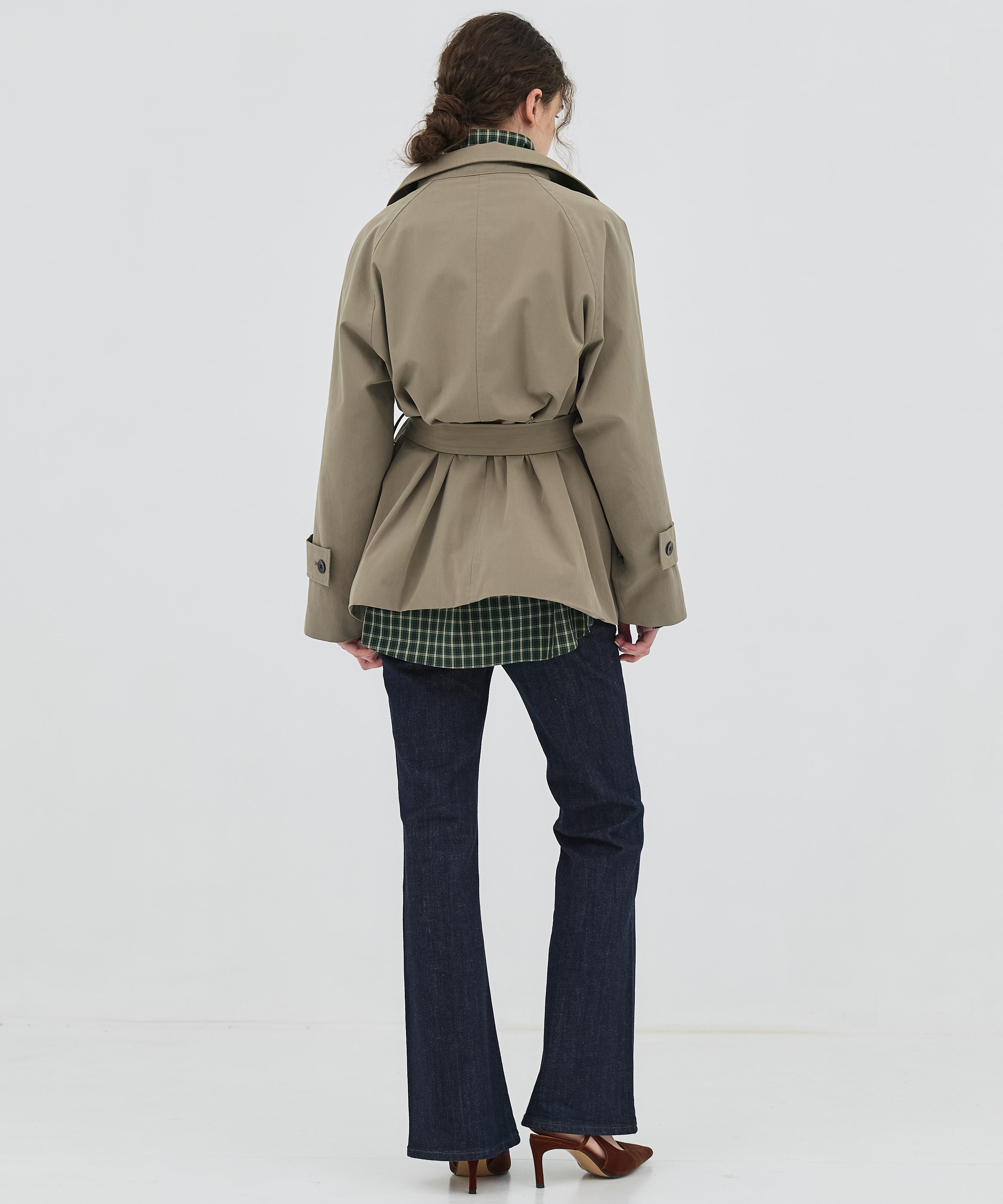 ファンネルネックショートトレンチコート