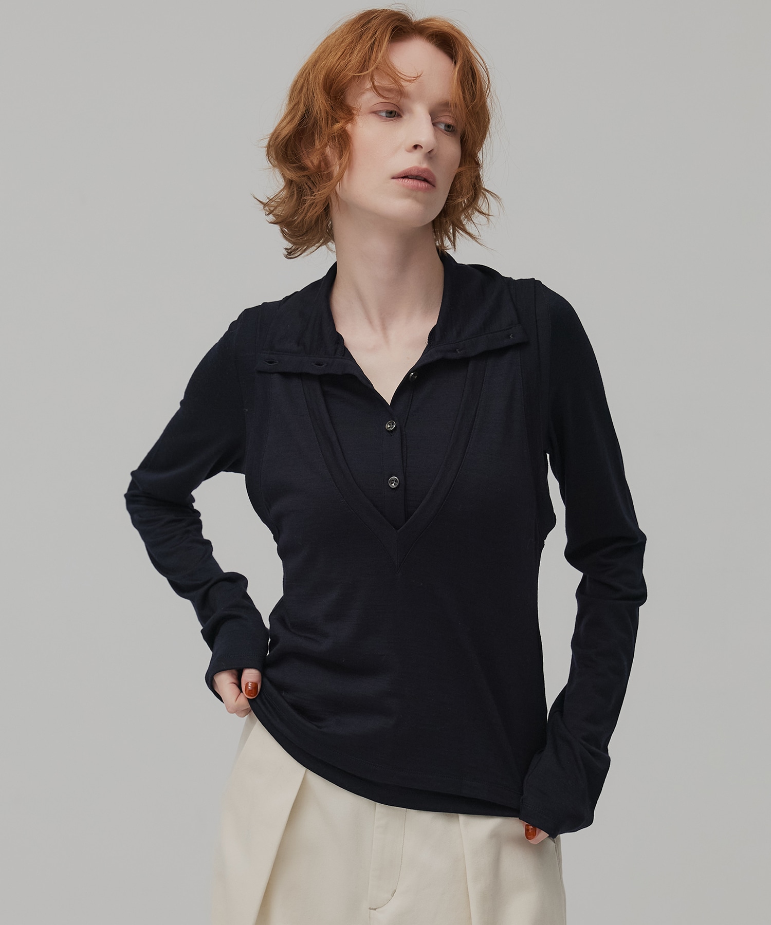 Super100 ヘンリーネックトップス