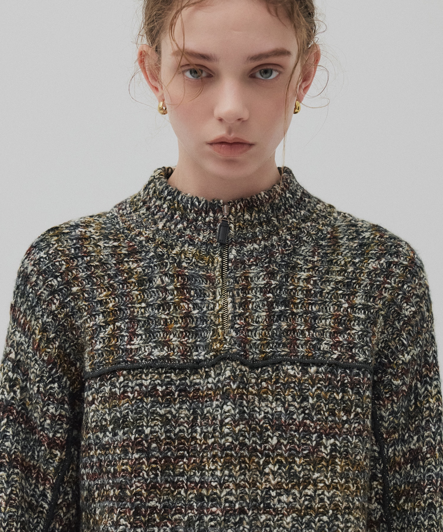 ミックスカラーハーフZIPニット