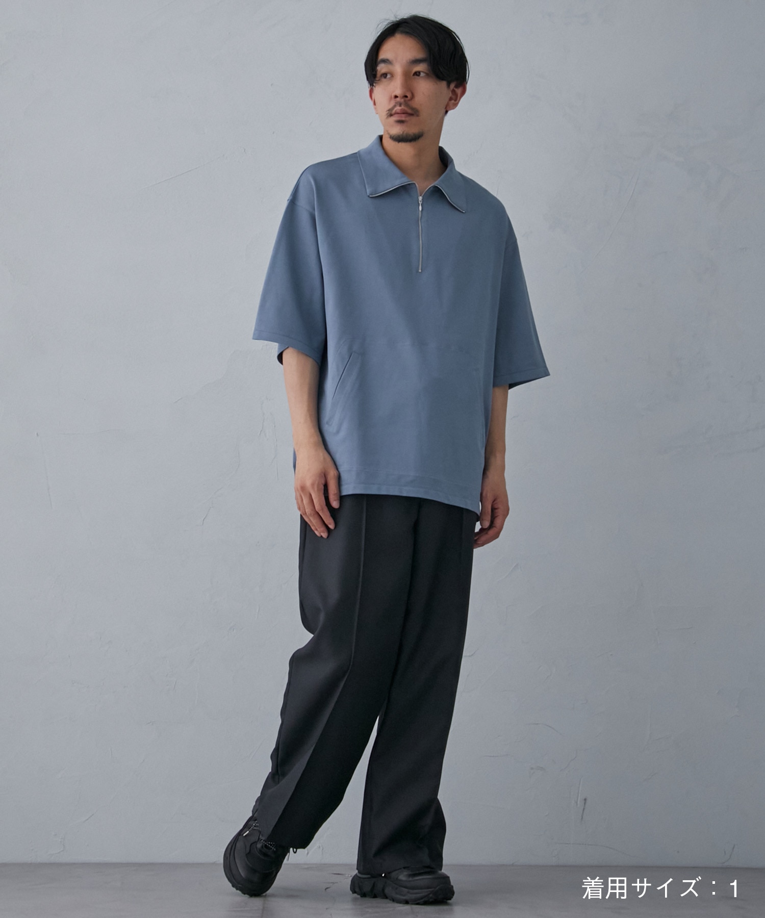 スムースタッチジップネックロンＴ
