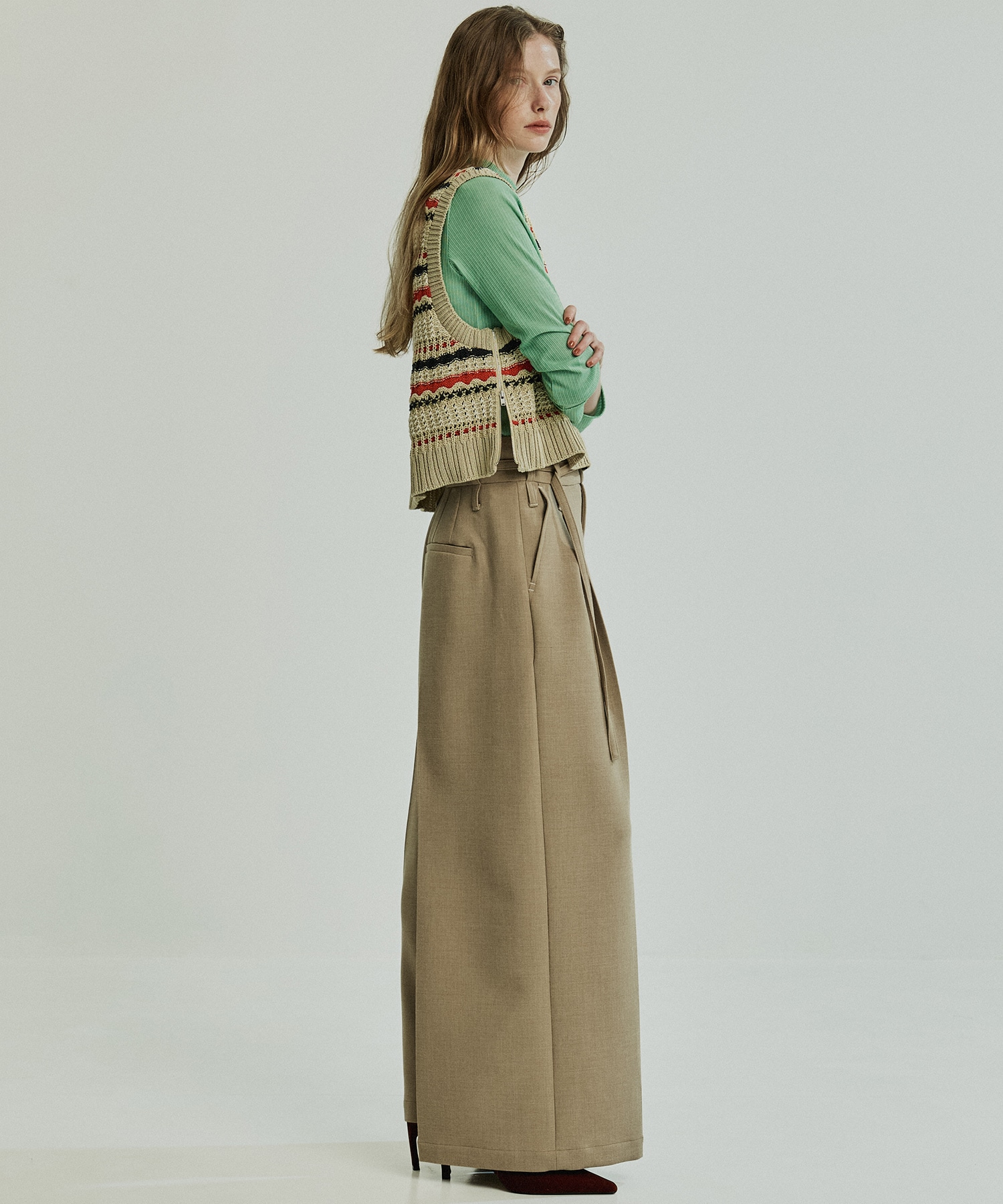 ボーダーメッシュニットベスト