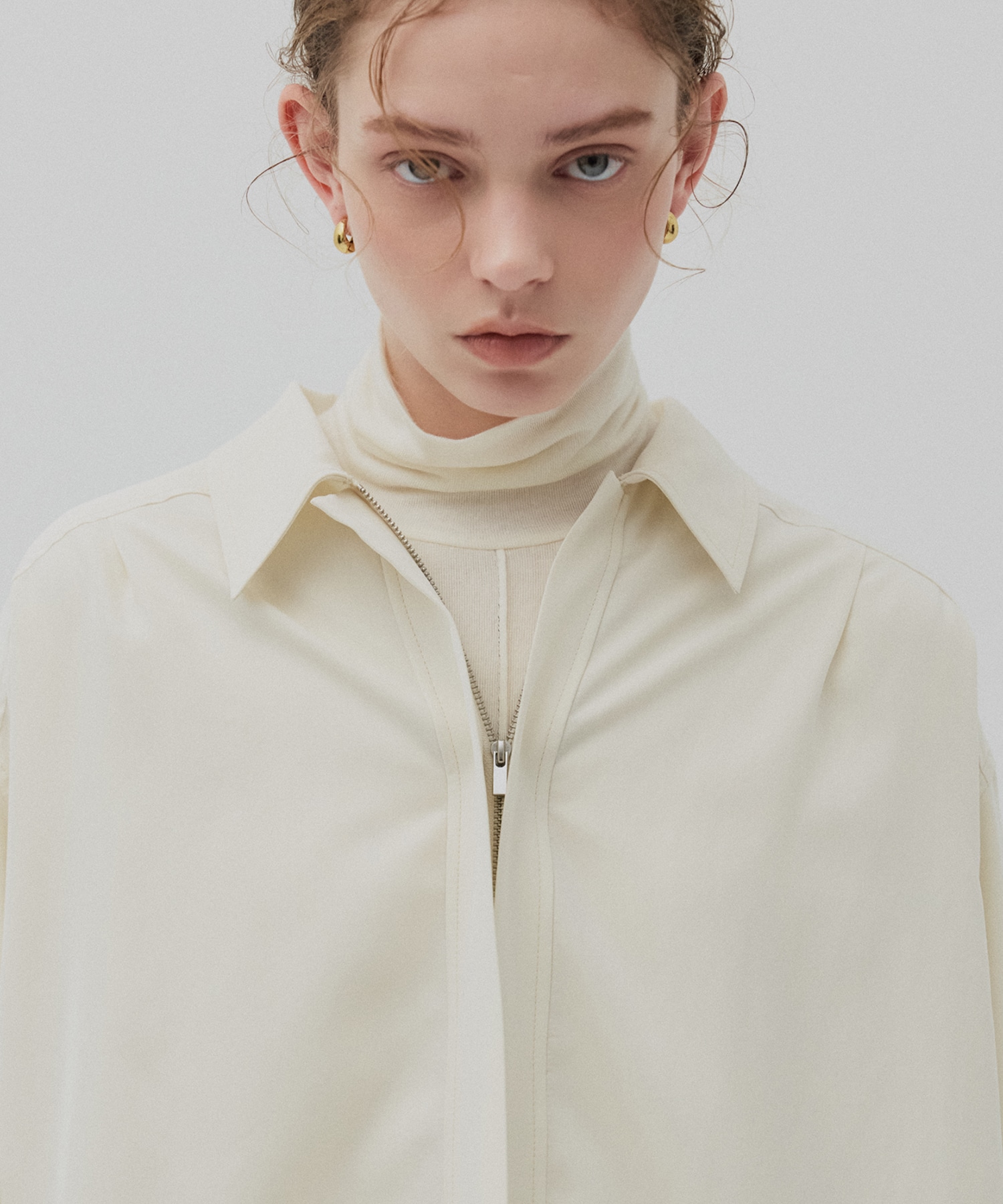 ジップアップオーバーシャツ