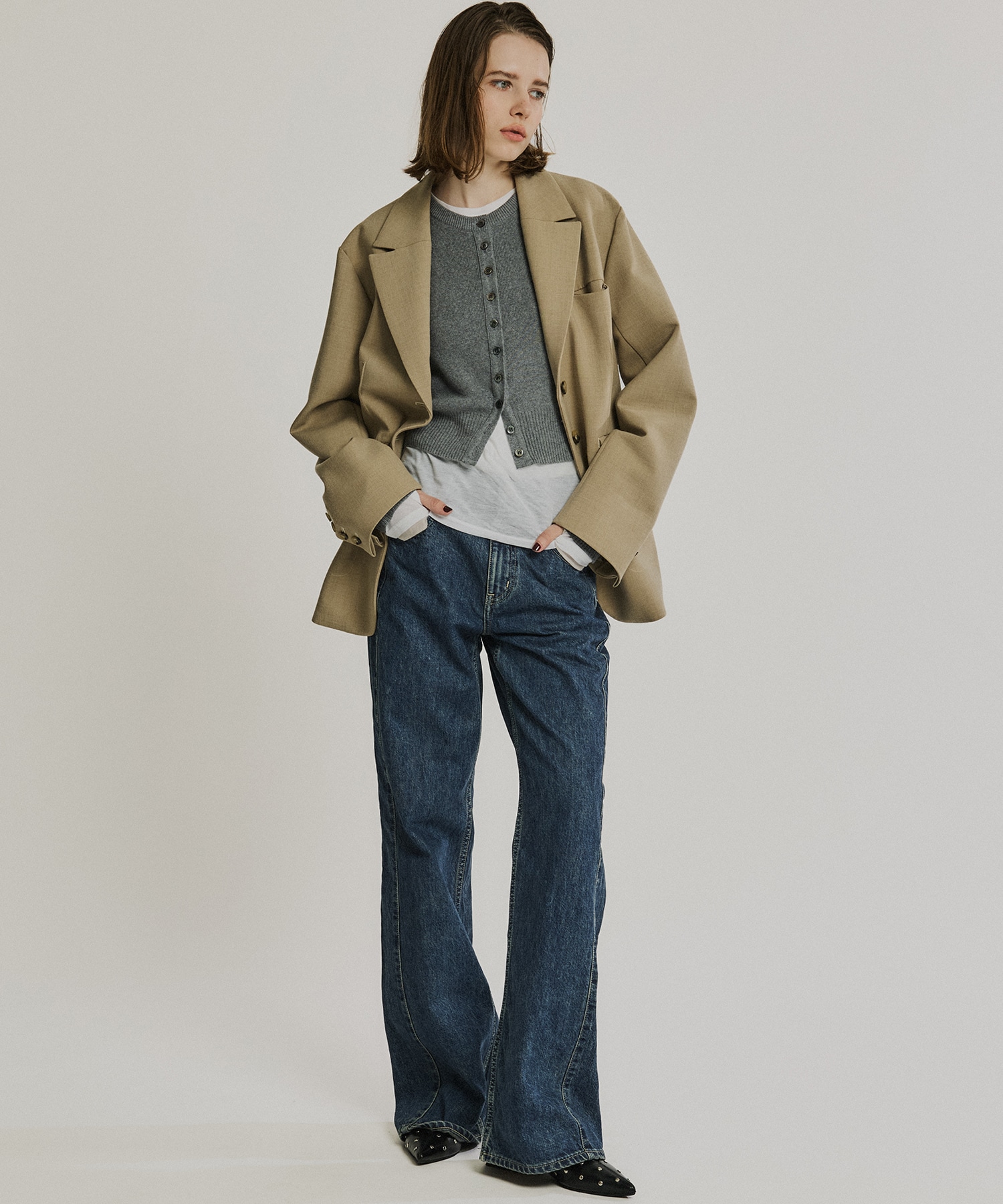 コットンカシミヤクルーカーデ