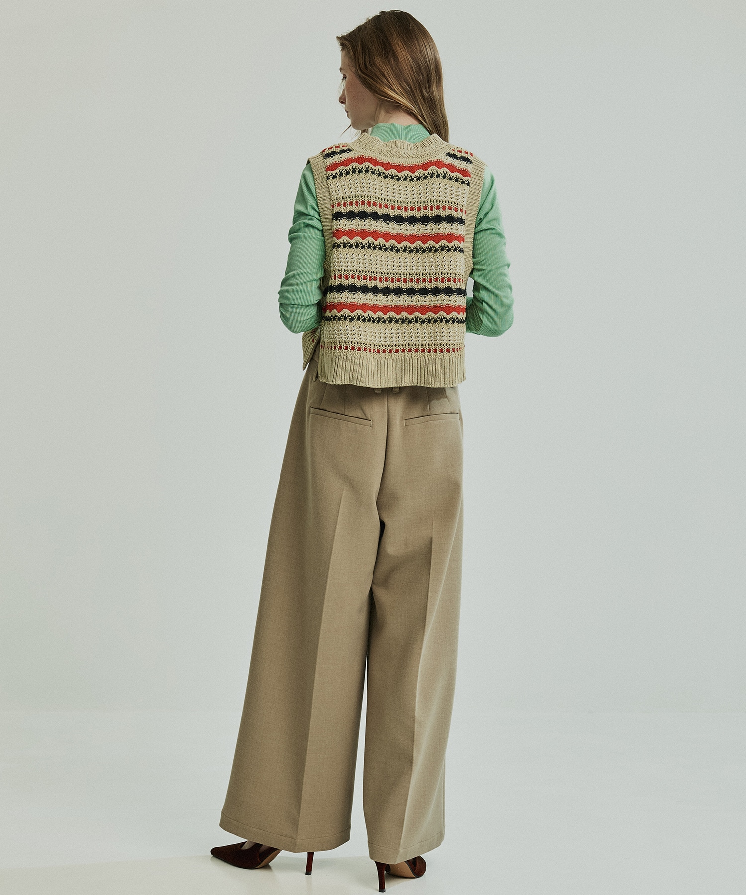 ボーダーメッシュニットベスト