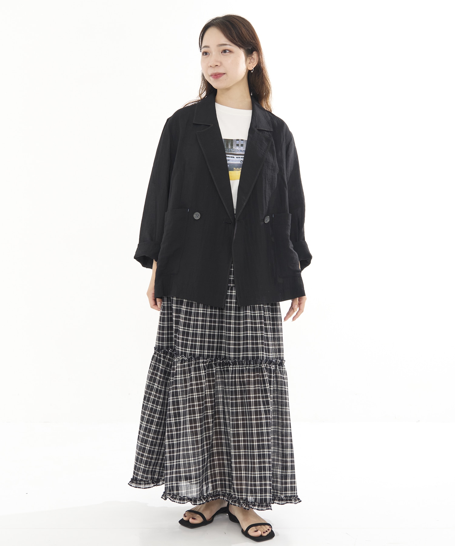シャーリングチェックスカート