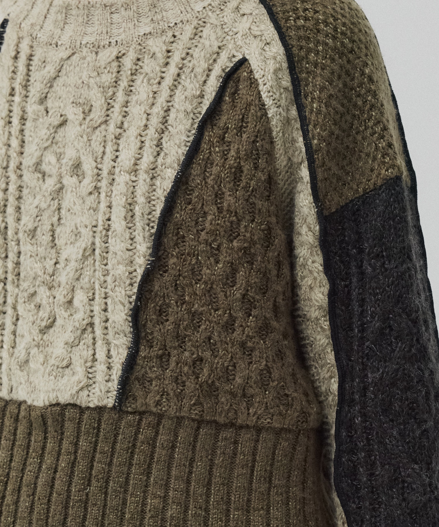 ケーブルパッチワークニット