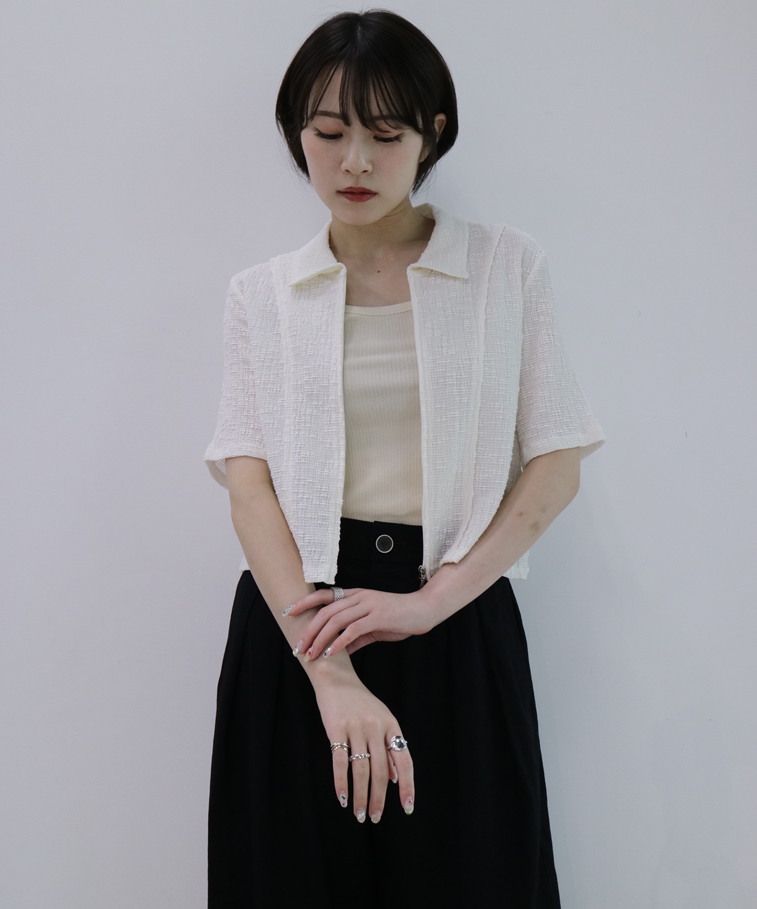 リボラブ( 'ᴗ'♥︎︎専用 スラブリブフロントZIPトップ(FREE WHITE): : ウィメンズ｜PUBLIC