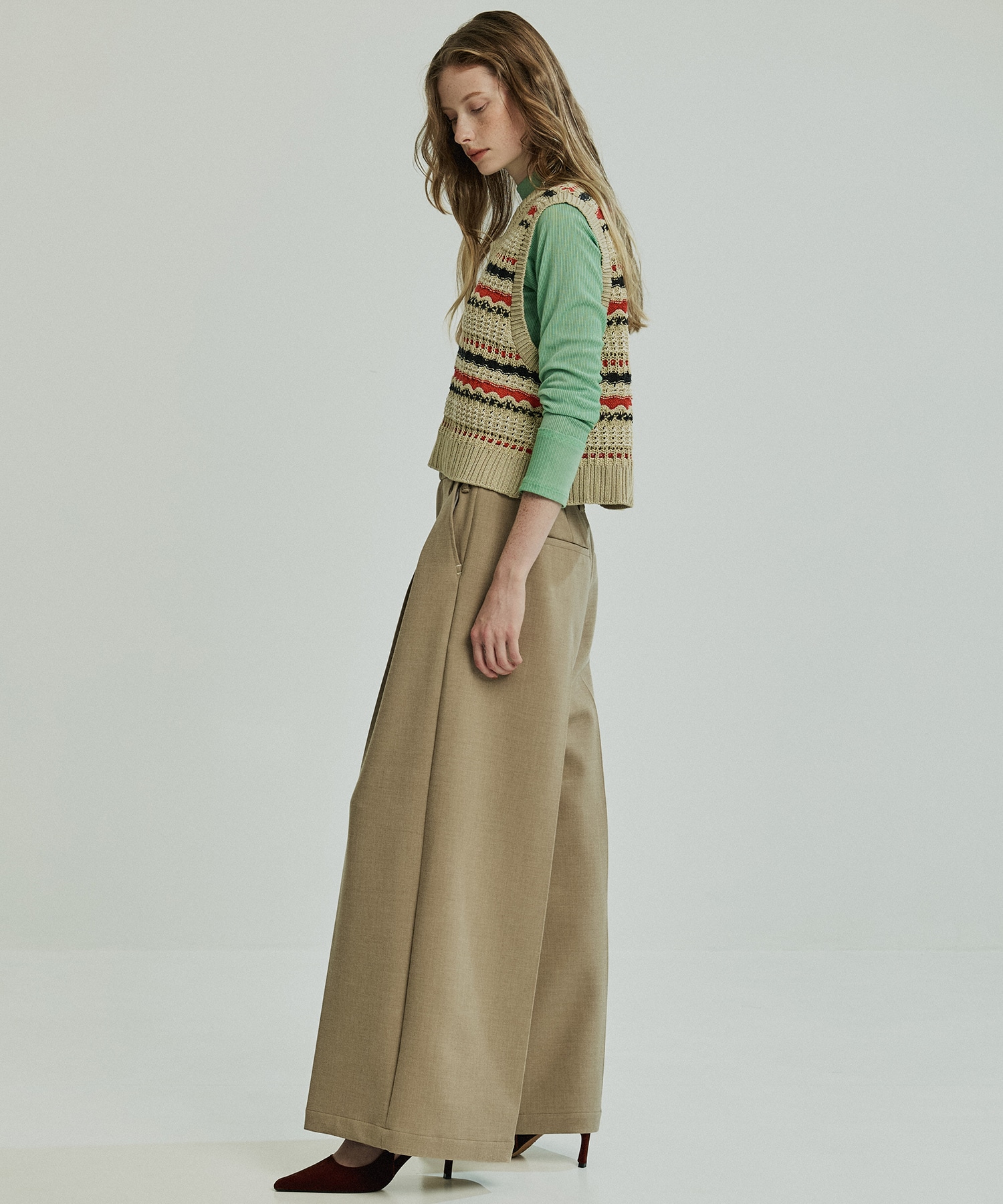 ボーダーメッシュニットベスト