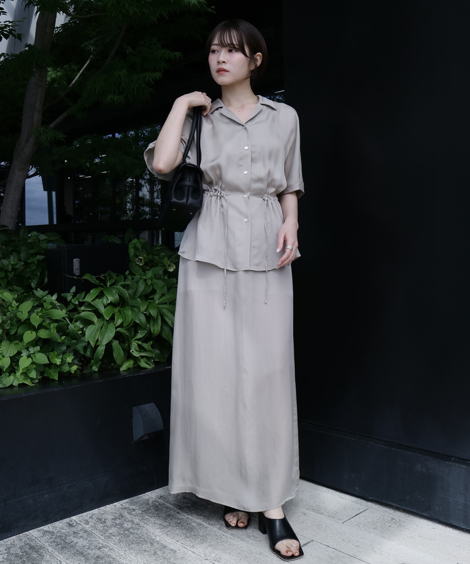 【再入荷】ピーチキュプラスリットロングスカート