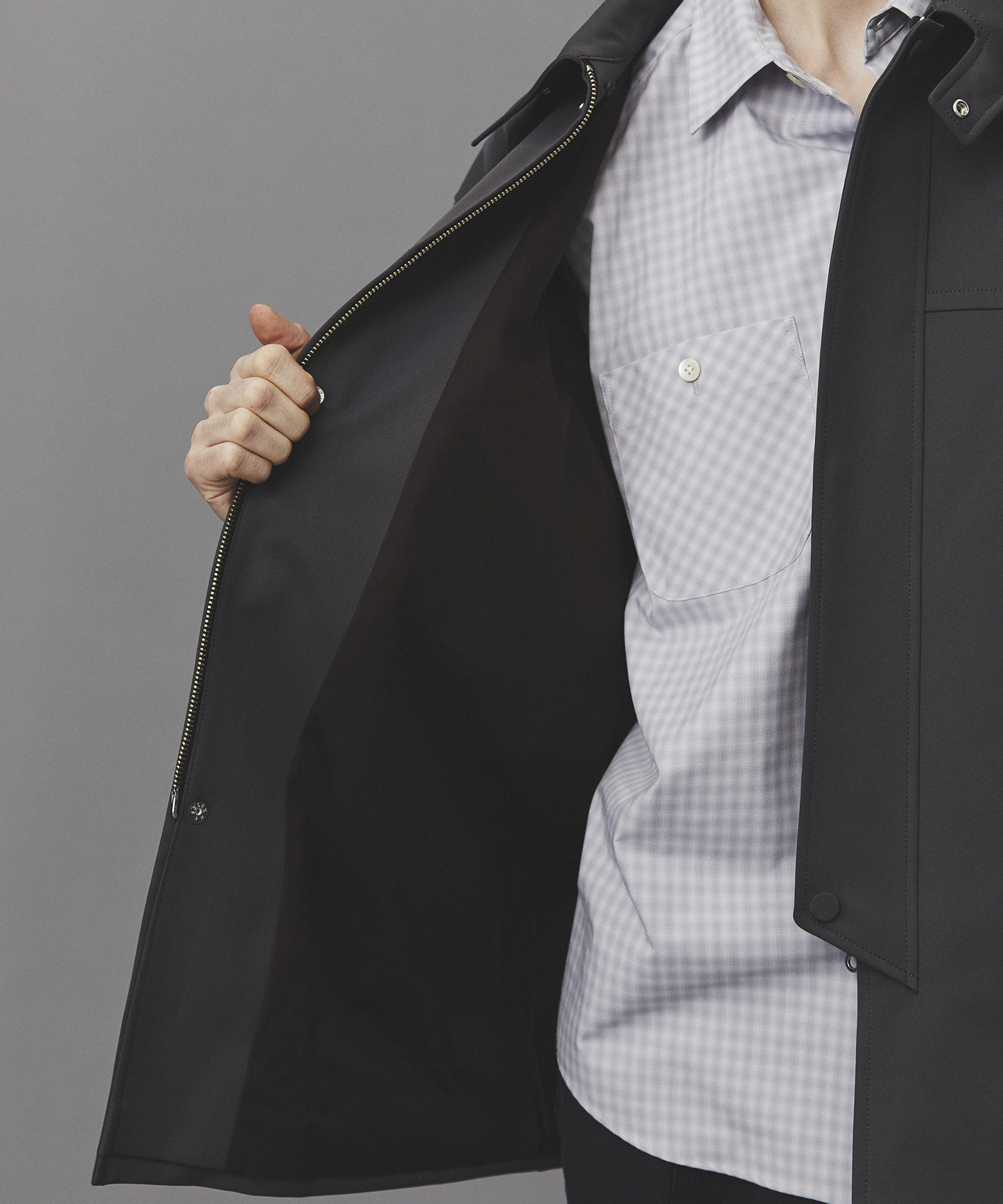 2WAYレザーカラーハーフコート