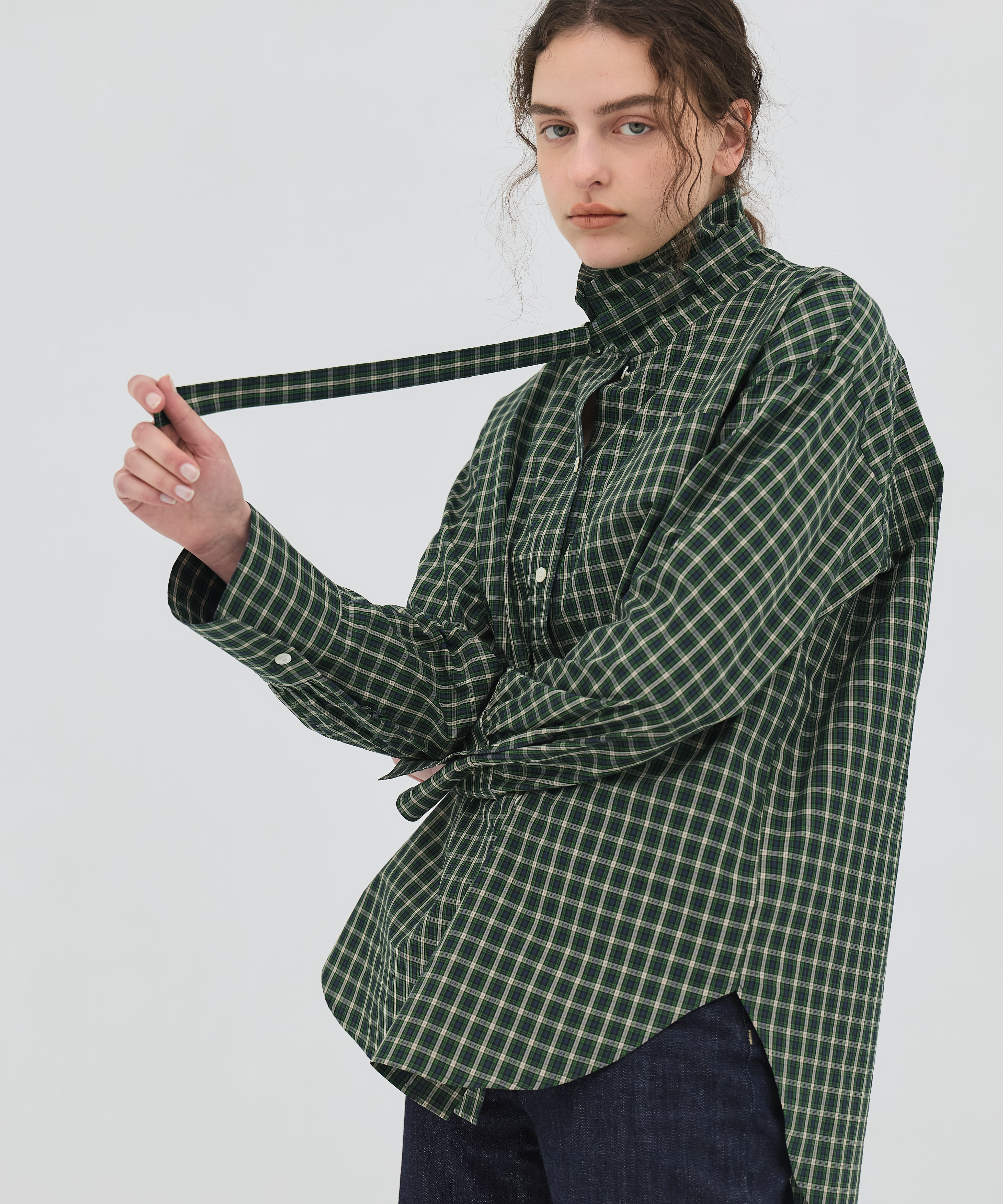 ミニチェックスタンドカラーシャツ