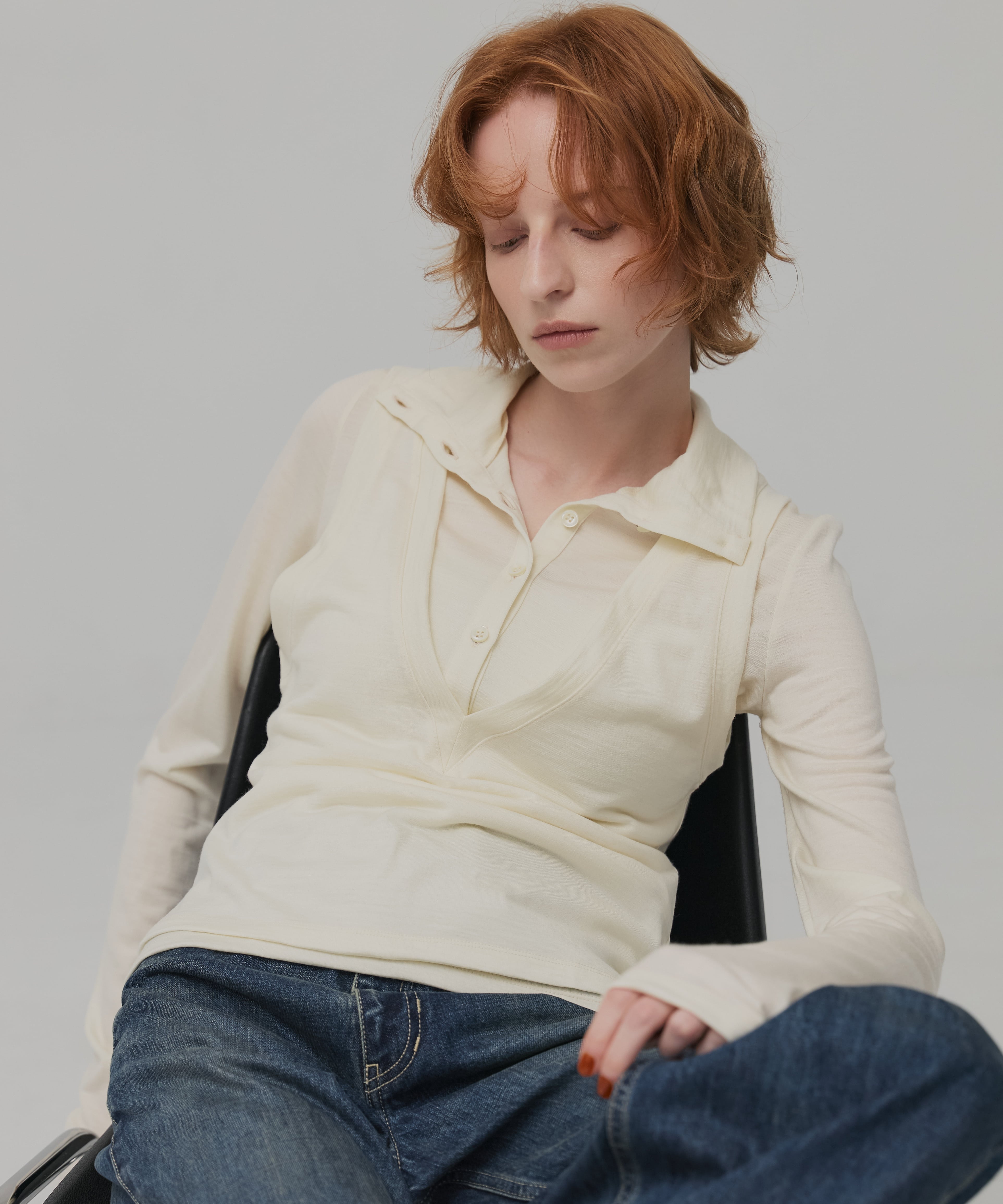 Super100 ヘンリーネックトップス