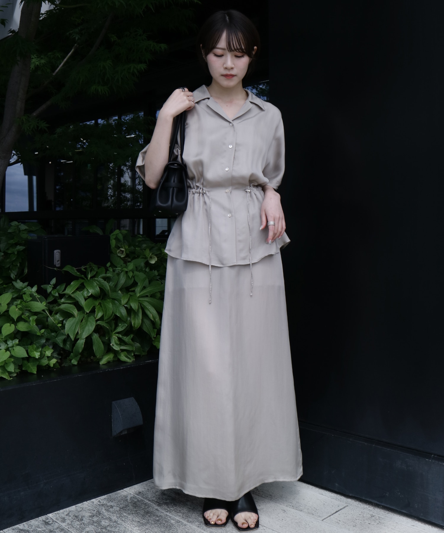 【再入荷】ピーチキュプラスリットロングスカート
