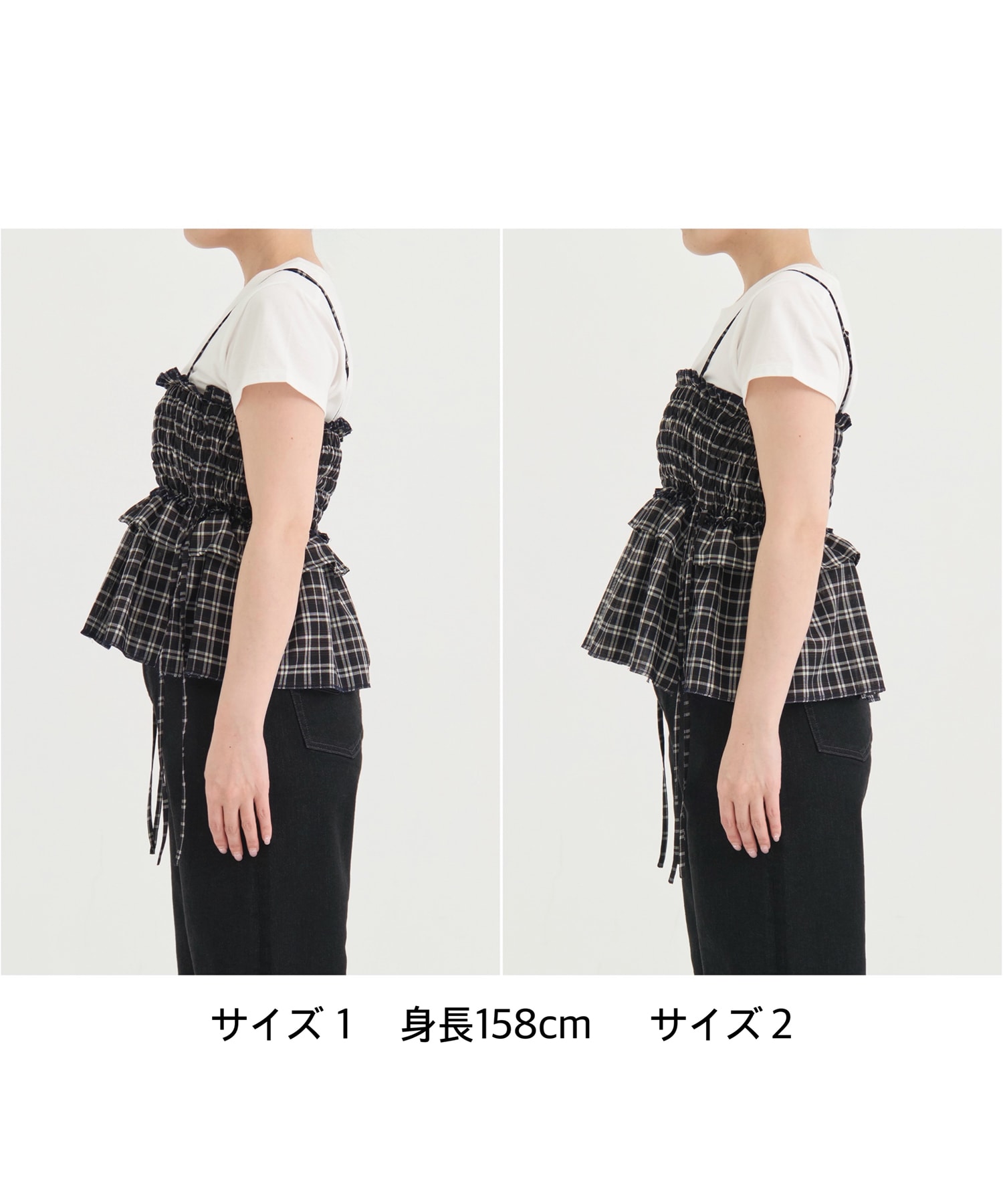 シャーリングチェックトップス