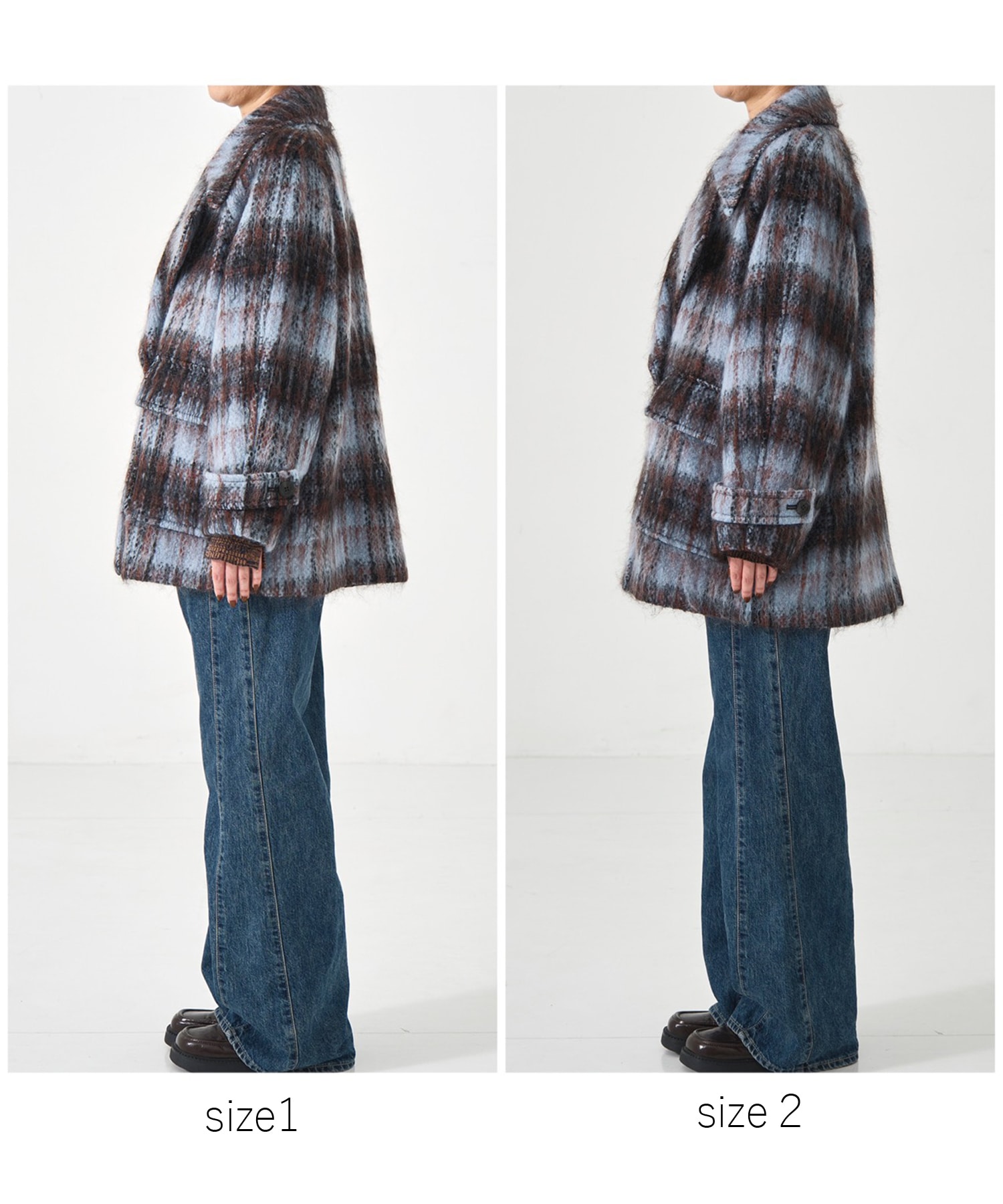 ワイドラペルチェックコート