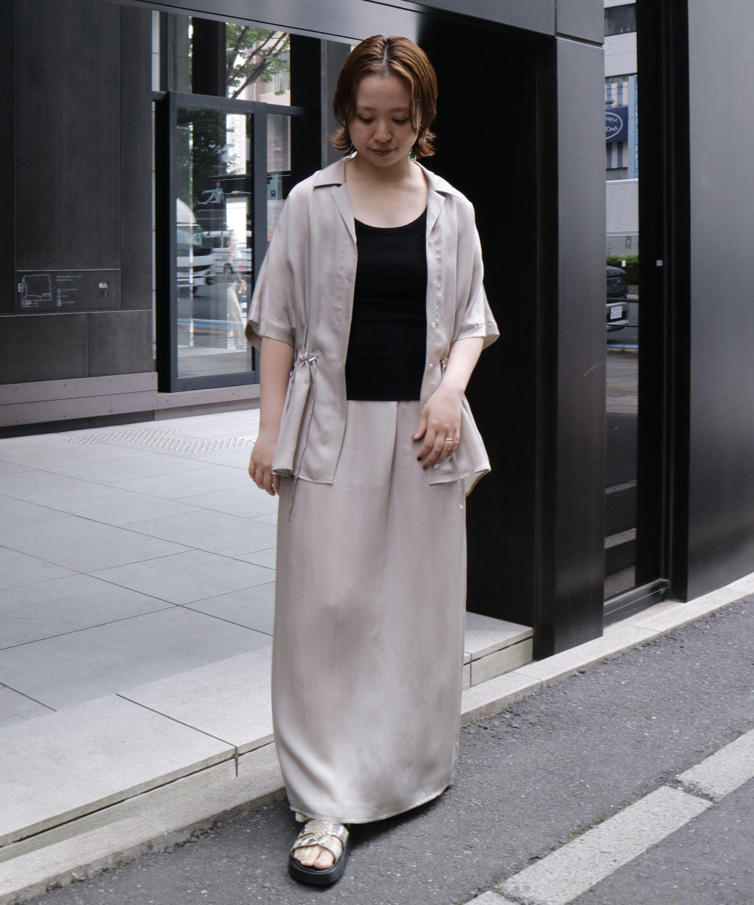 【再入荷】ピーチキュプラスリットロングスカート