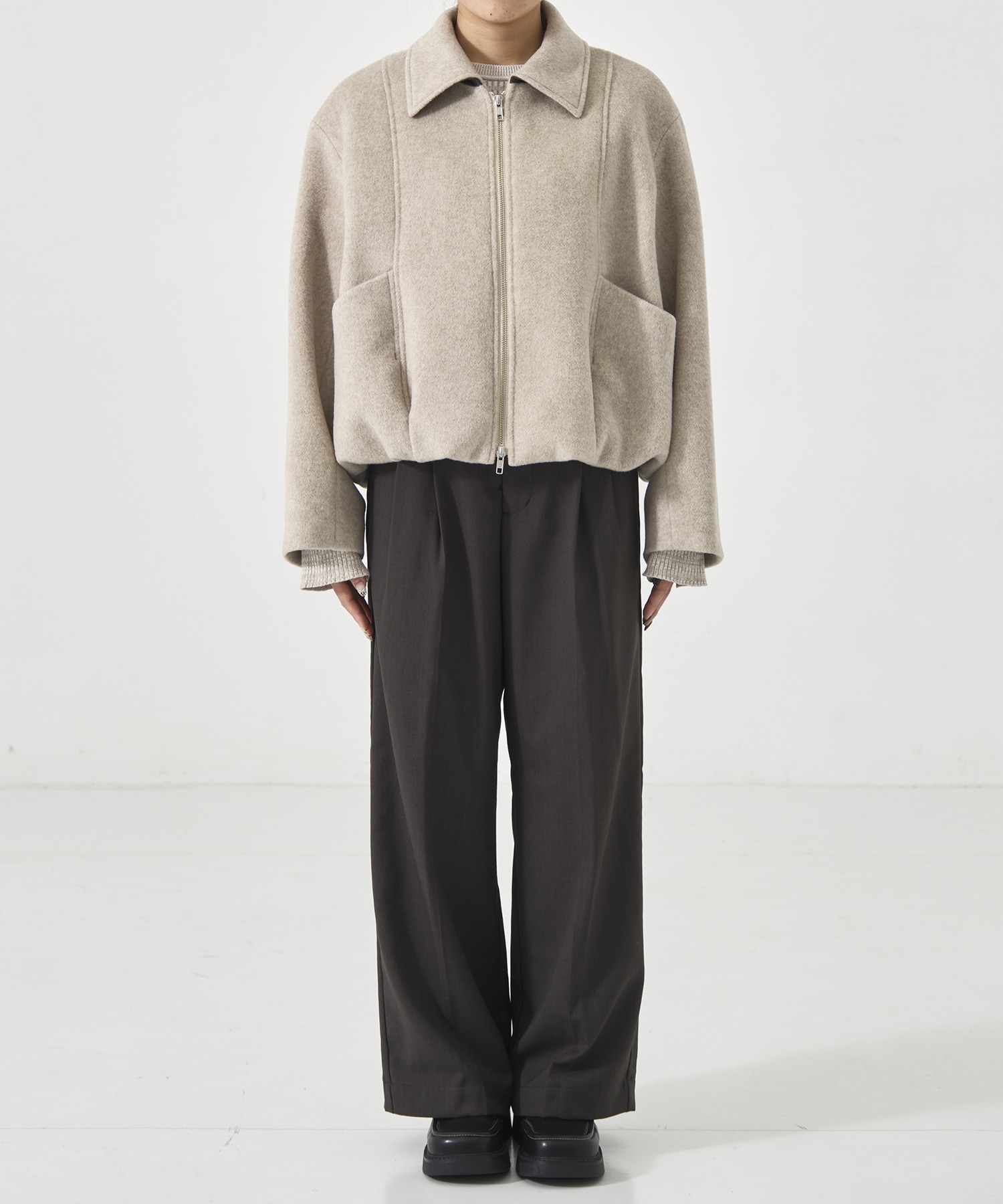 【再入荷】ウールジップタックショートコート