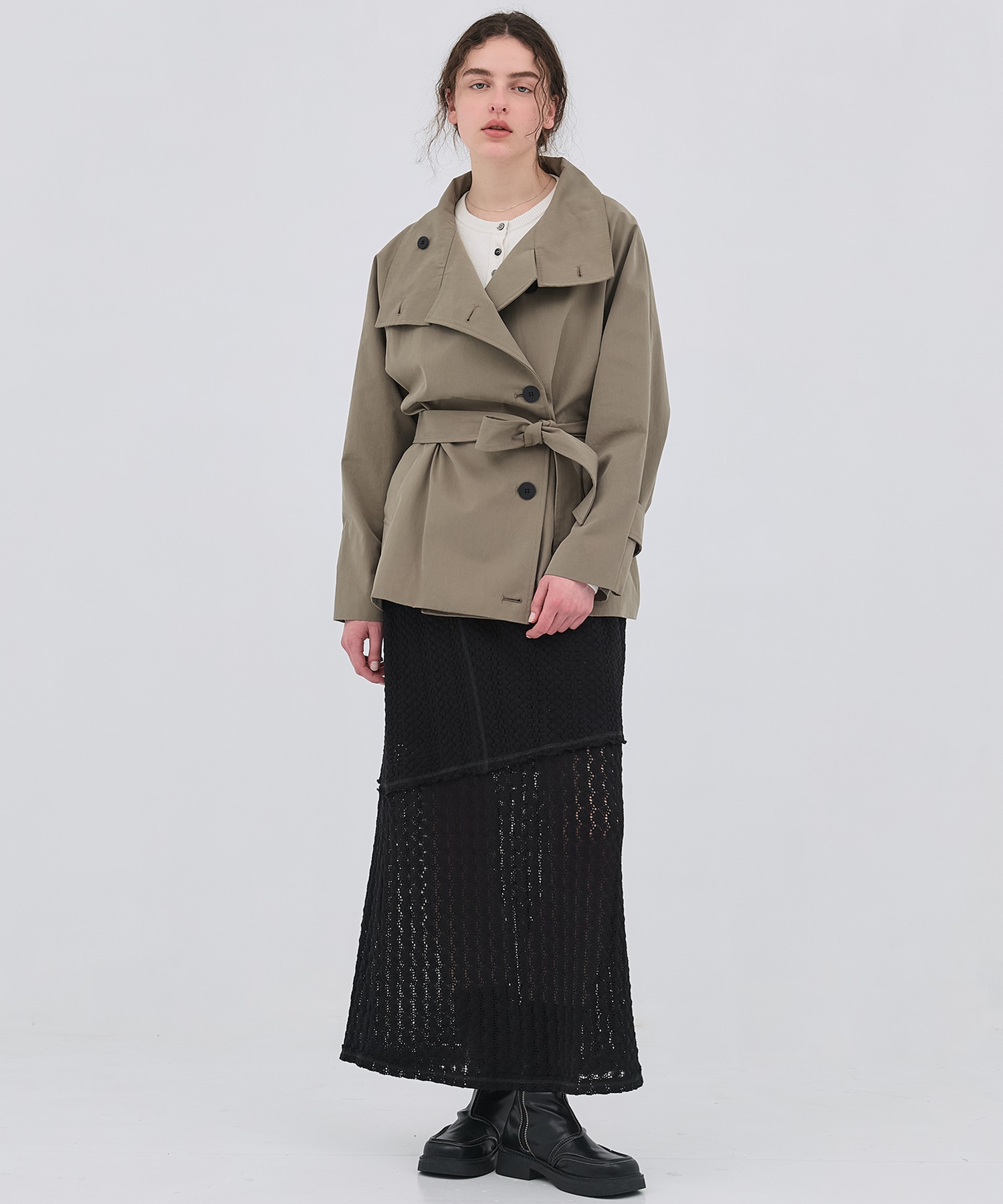 ファンネルネックショートトレンチコート
