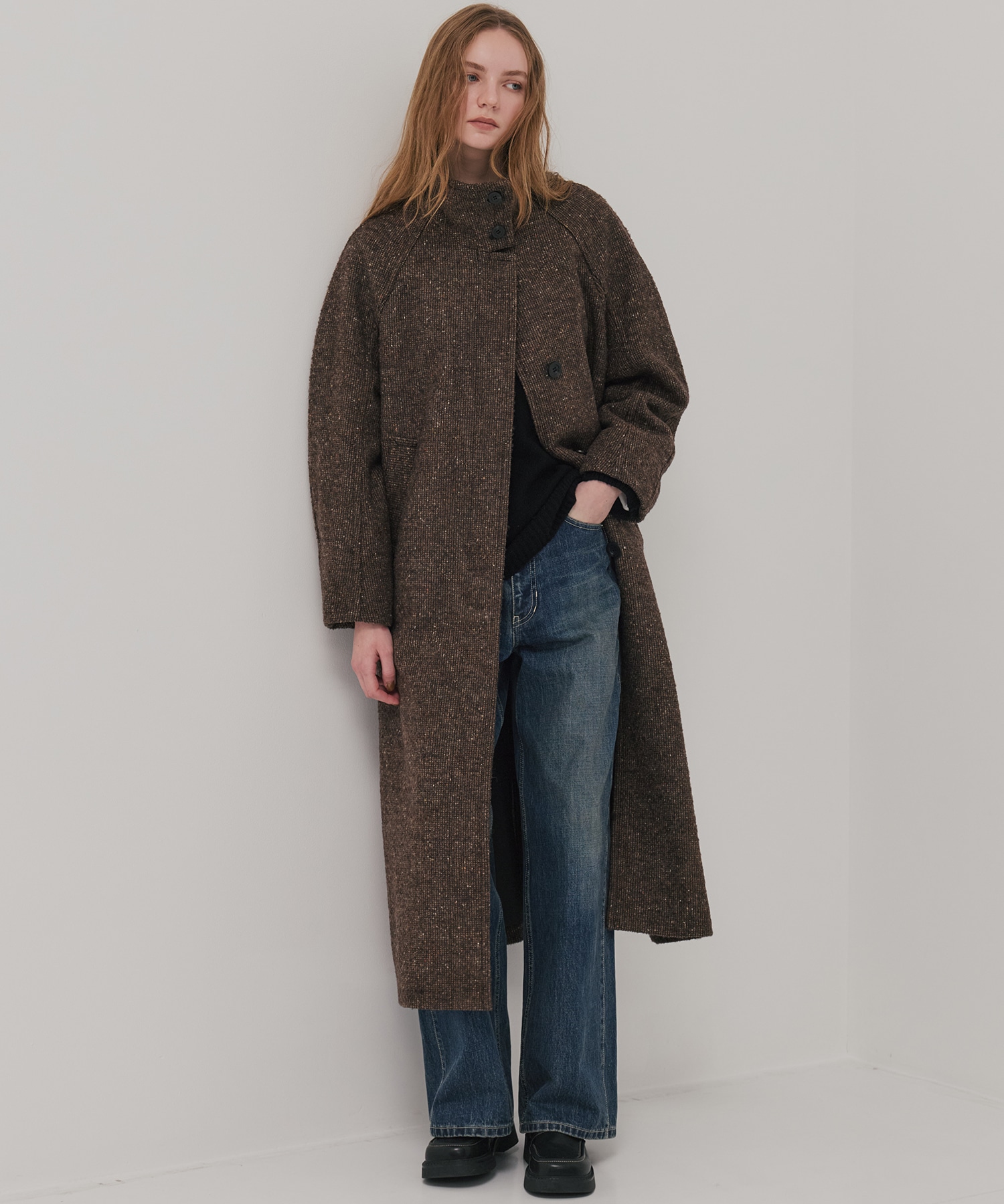 ツイードスタンドカラーコート