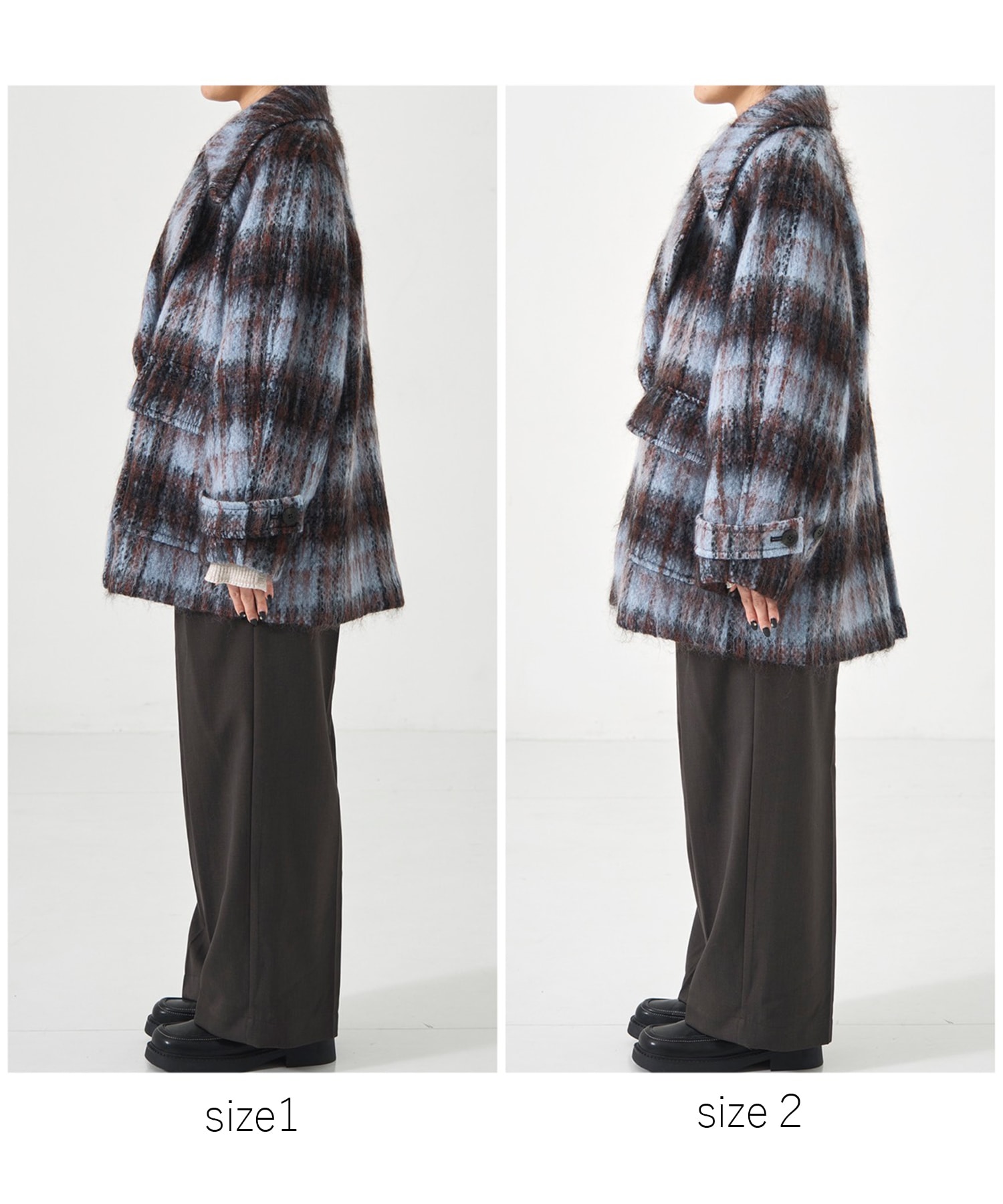 ワイドラペルチェックコート