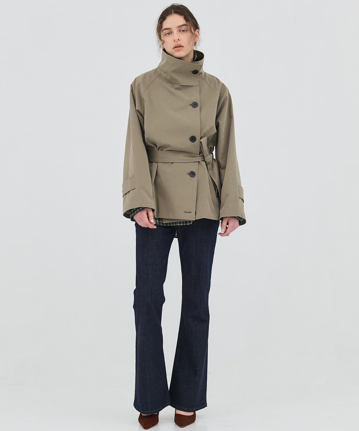 ファンネルネックショートトレンチコート