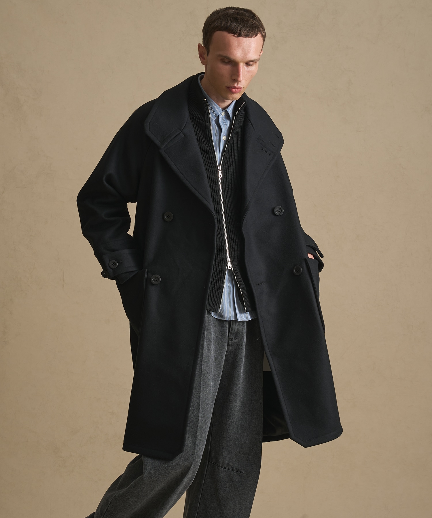 Super140s メルトンラップスタンドＰコート	