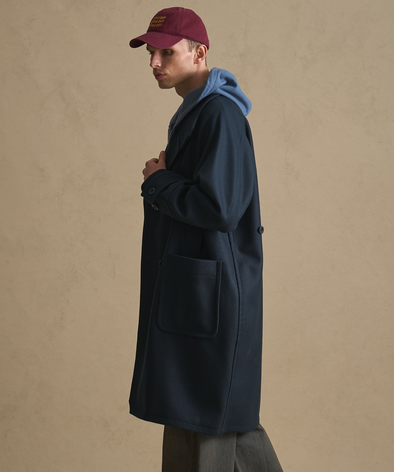 Super140s メルトンラップスタンドＰコート	