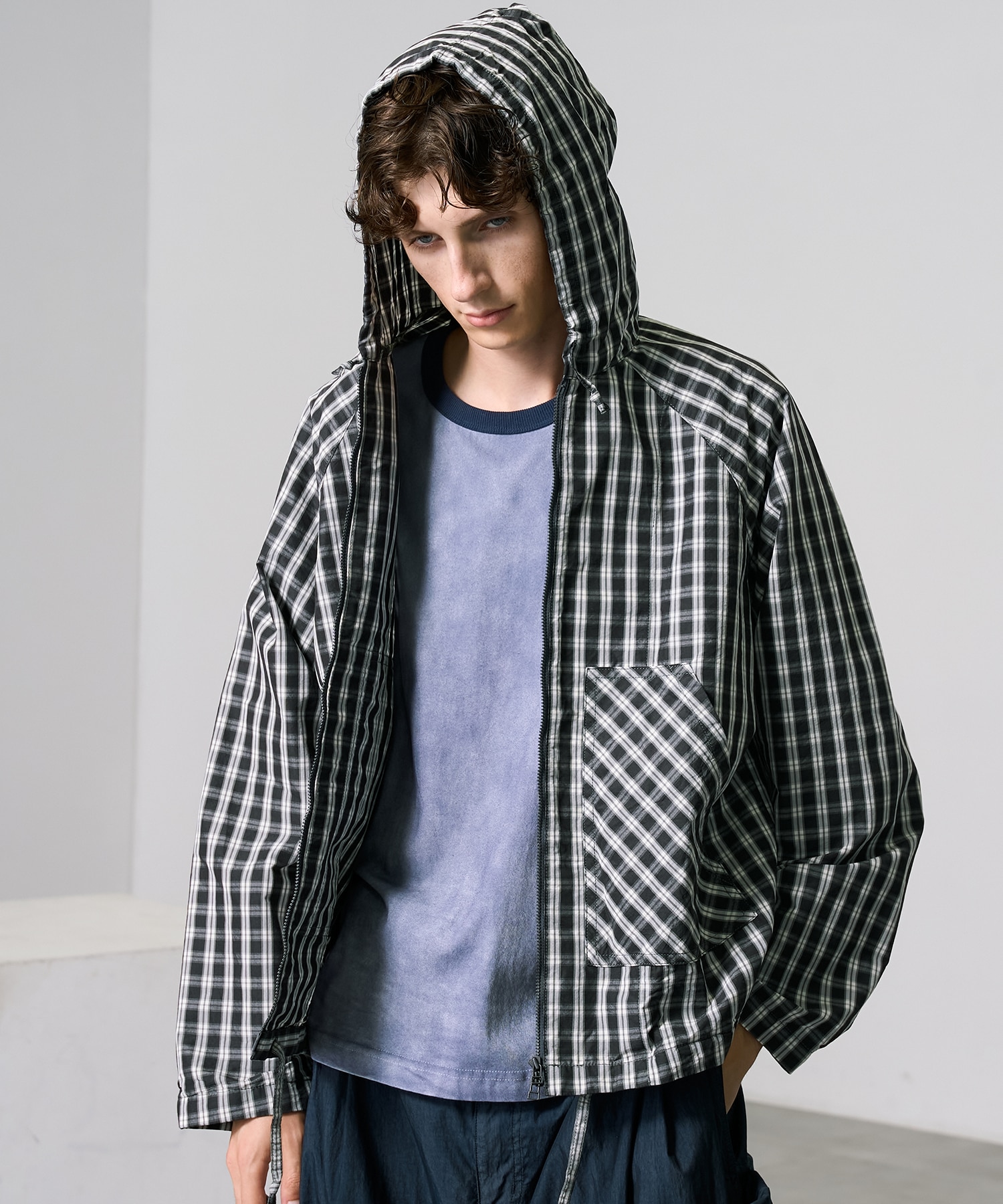 ライトチェックシャツパーカー