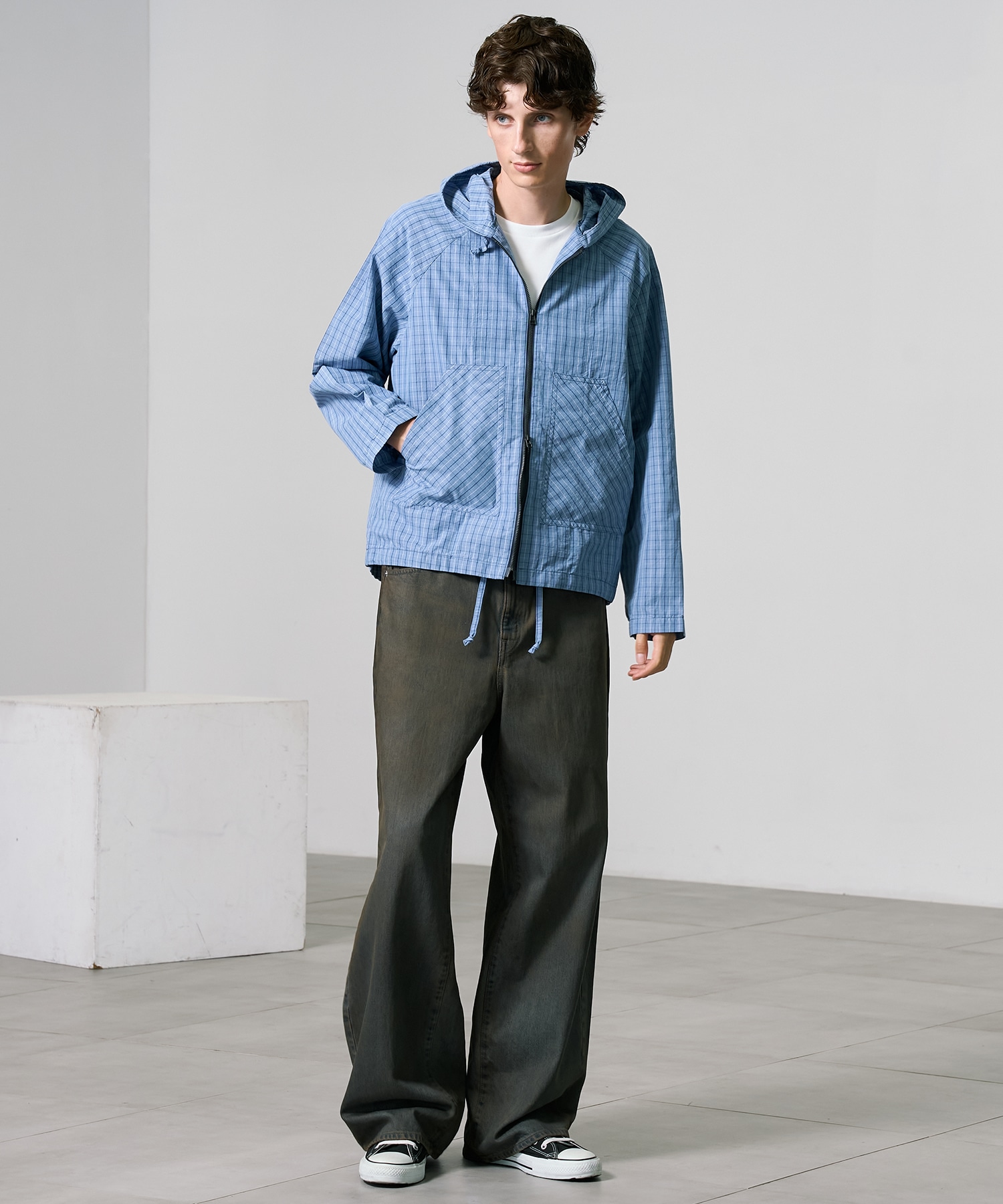 ライトチェックシャツパーカー