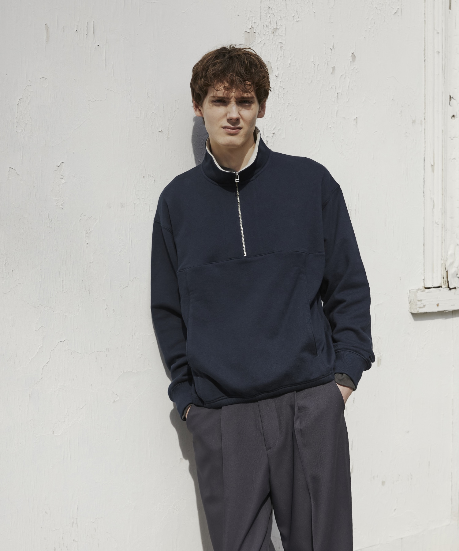 スタンドハーフジップスウェット