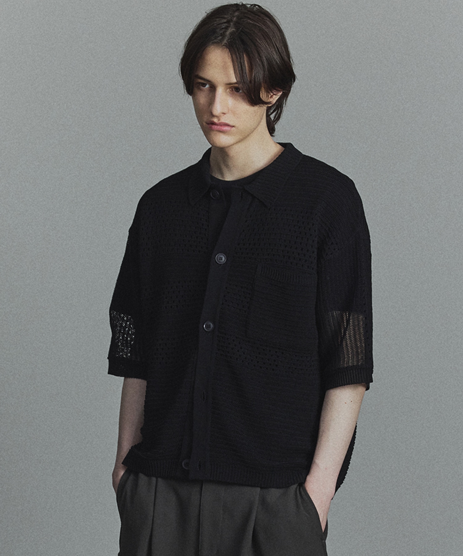 ショートスリーブメッシュポロカーデ(1 DARK GREY): : メンズ