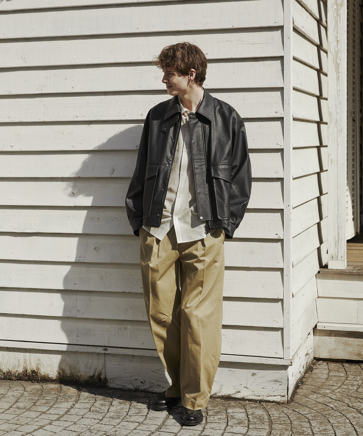 ヴィンテージフェイクレザーブルゾン(1 BLACK): : メンズ｜PUBLIC