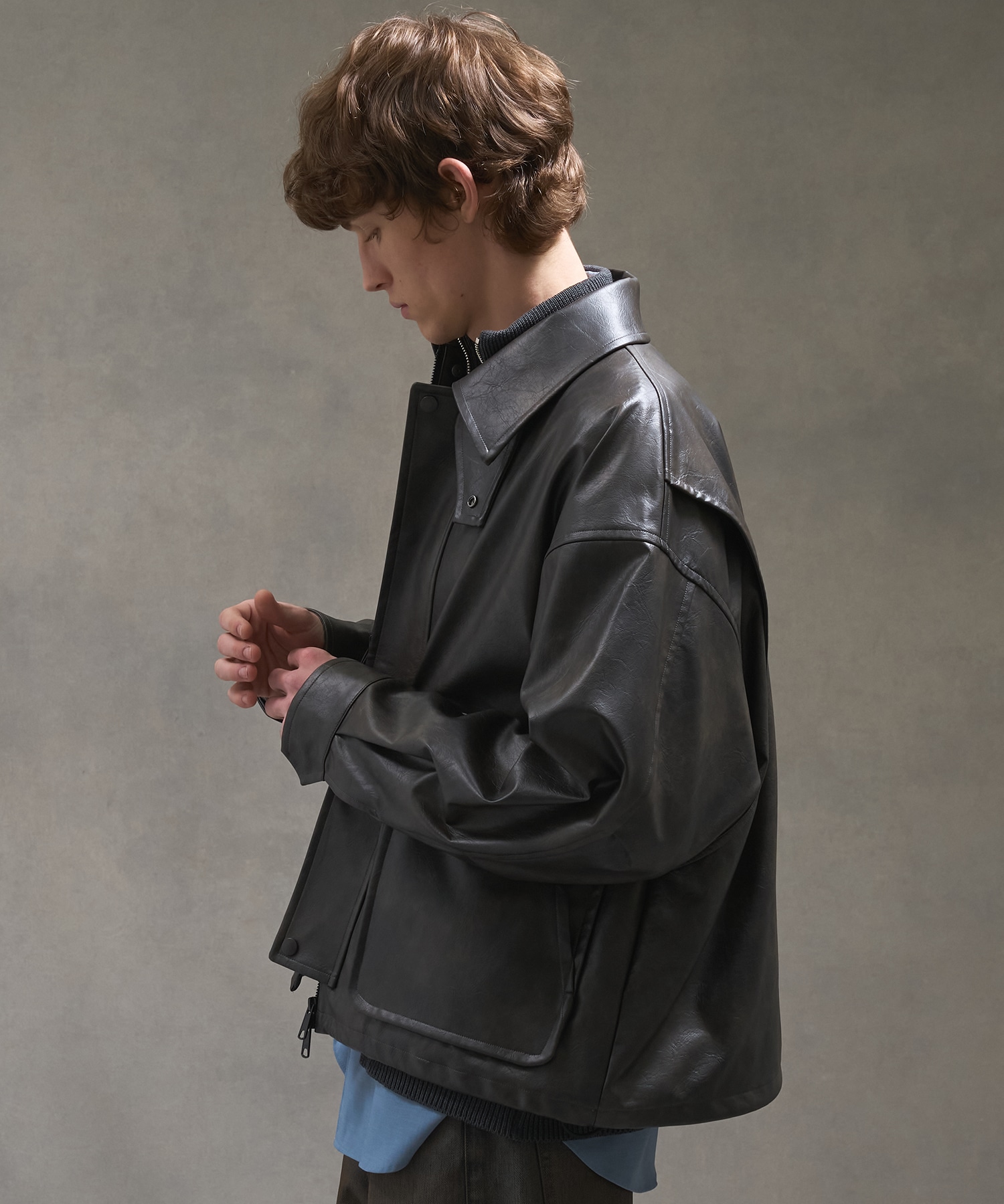 ヴィンテージフェイクレザーブルゾン