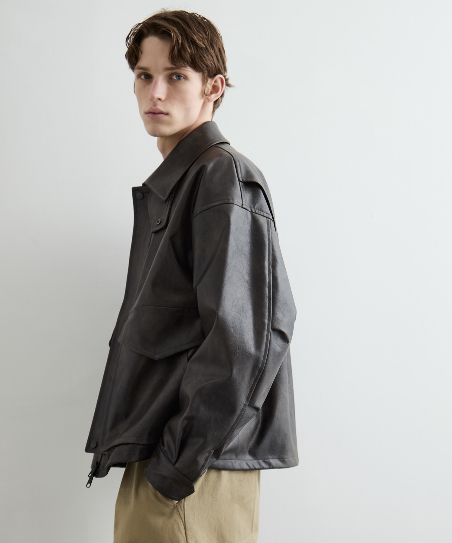 ヴィンテージフェイクレザーブルゾン