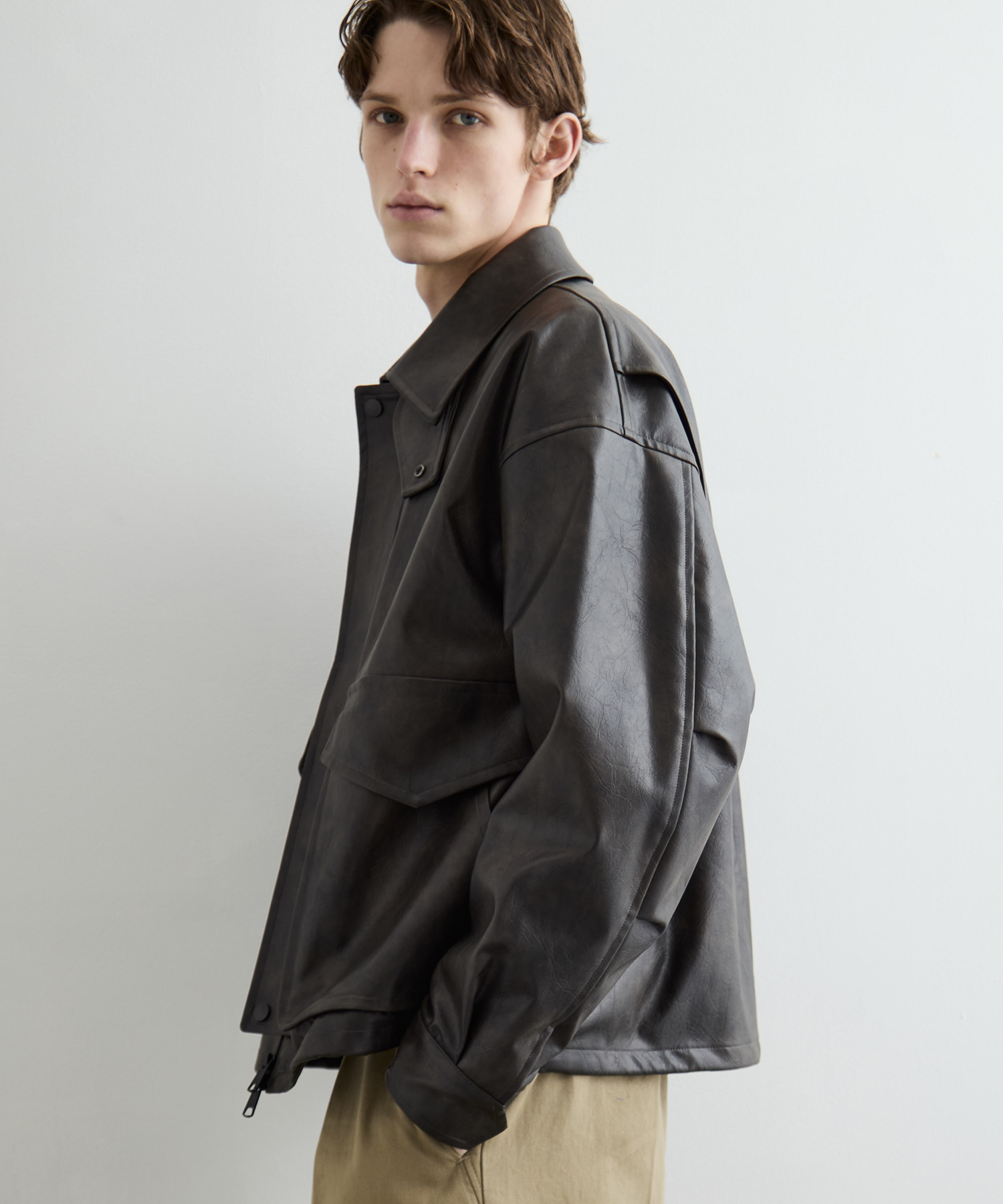 ヴィンテージフェイクレザーブルゾン