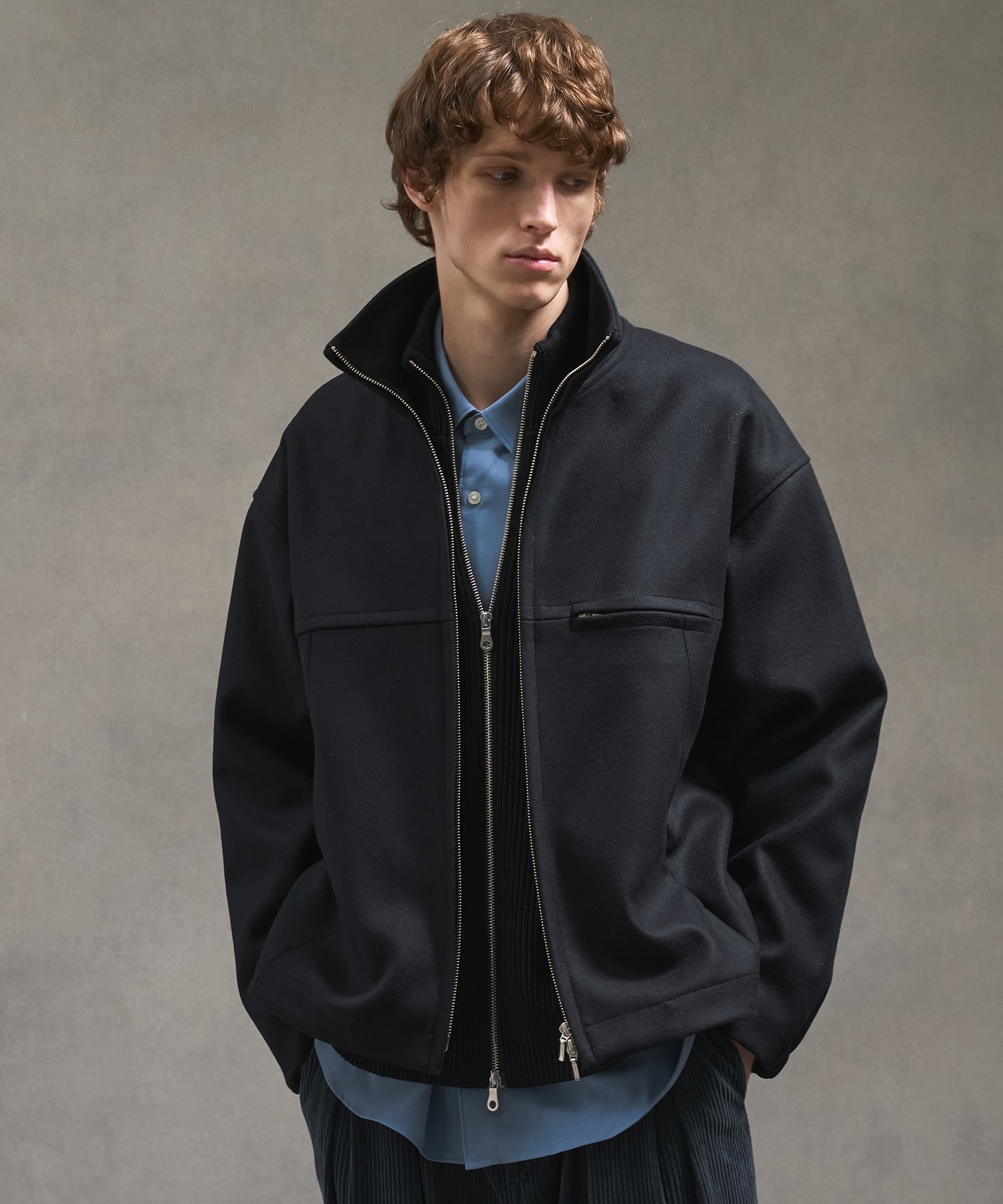Super140s メルトンスタンドジップブルゾン