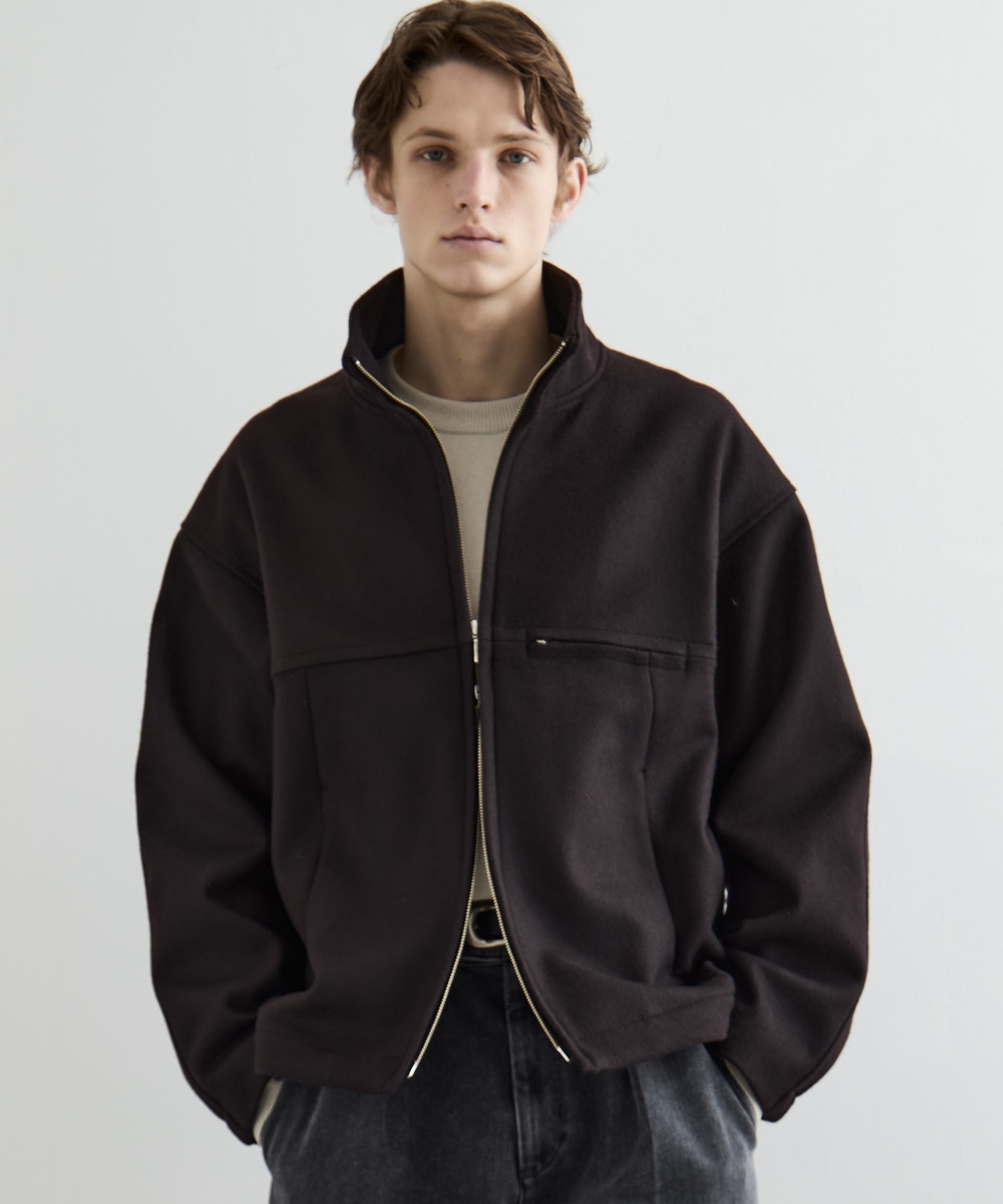 Super140s メルトンスタンドジップブルゾン