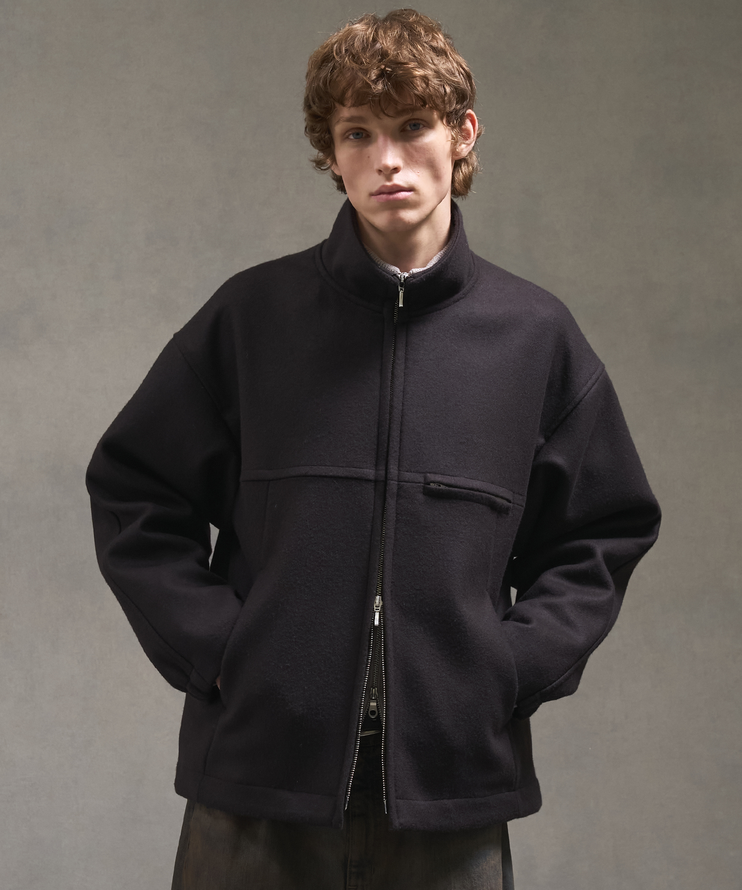 Super140s メルトンスタンドジップブルゾン