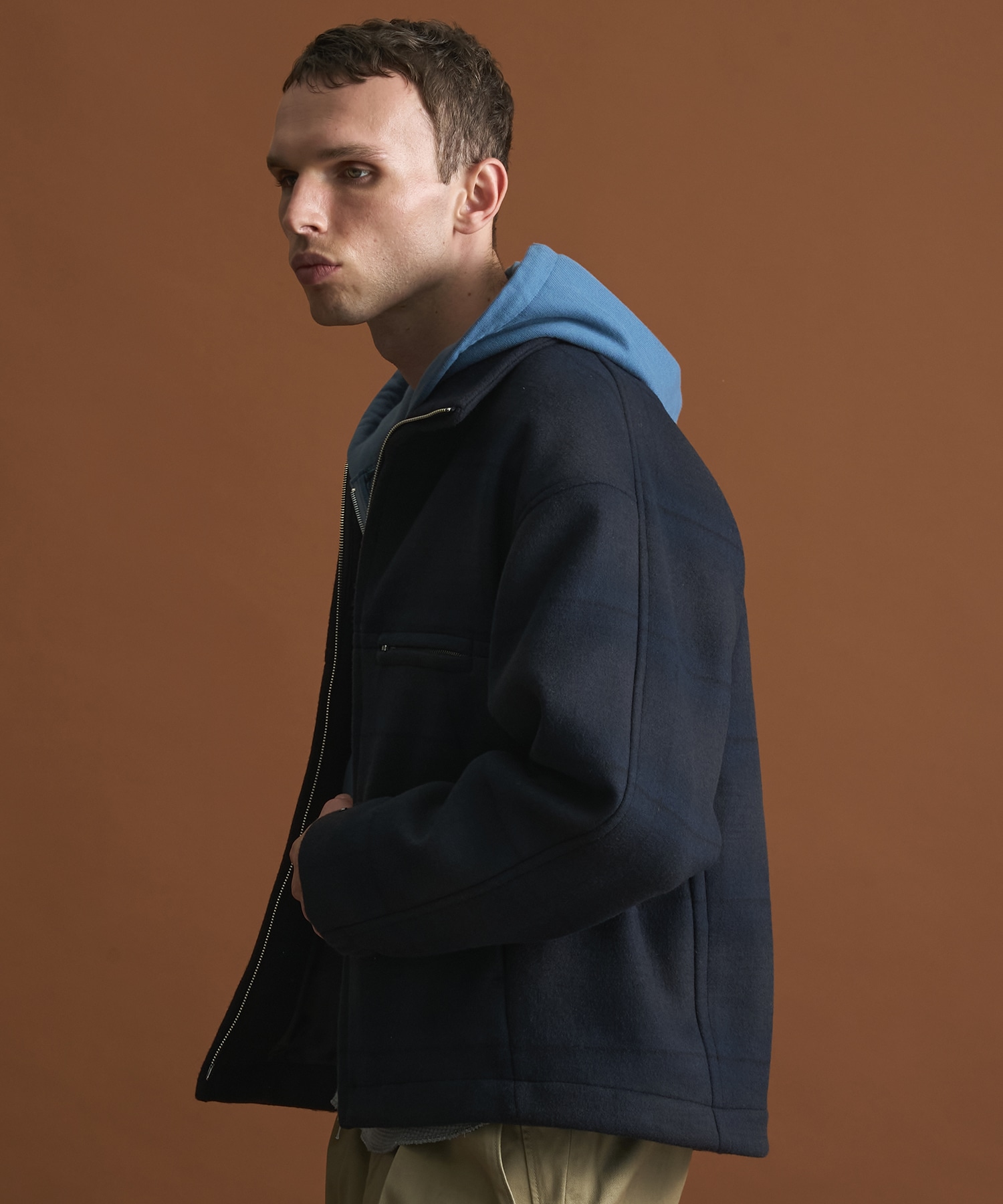 Super140s メルトンスタンドジップブルゾン