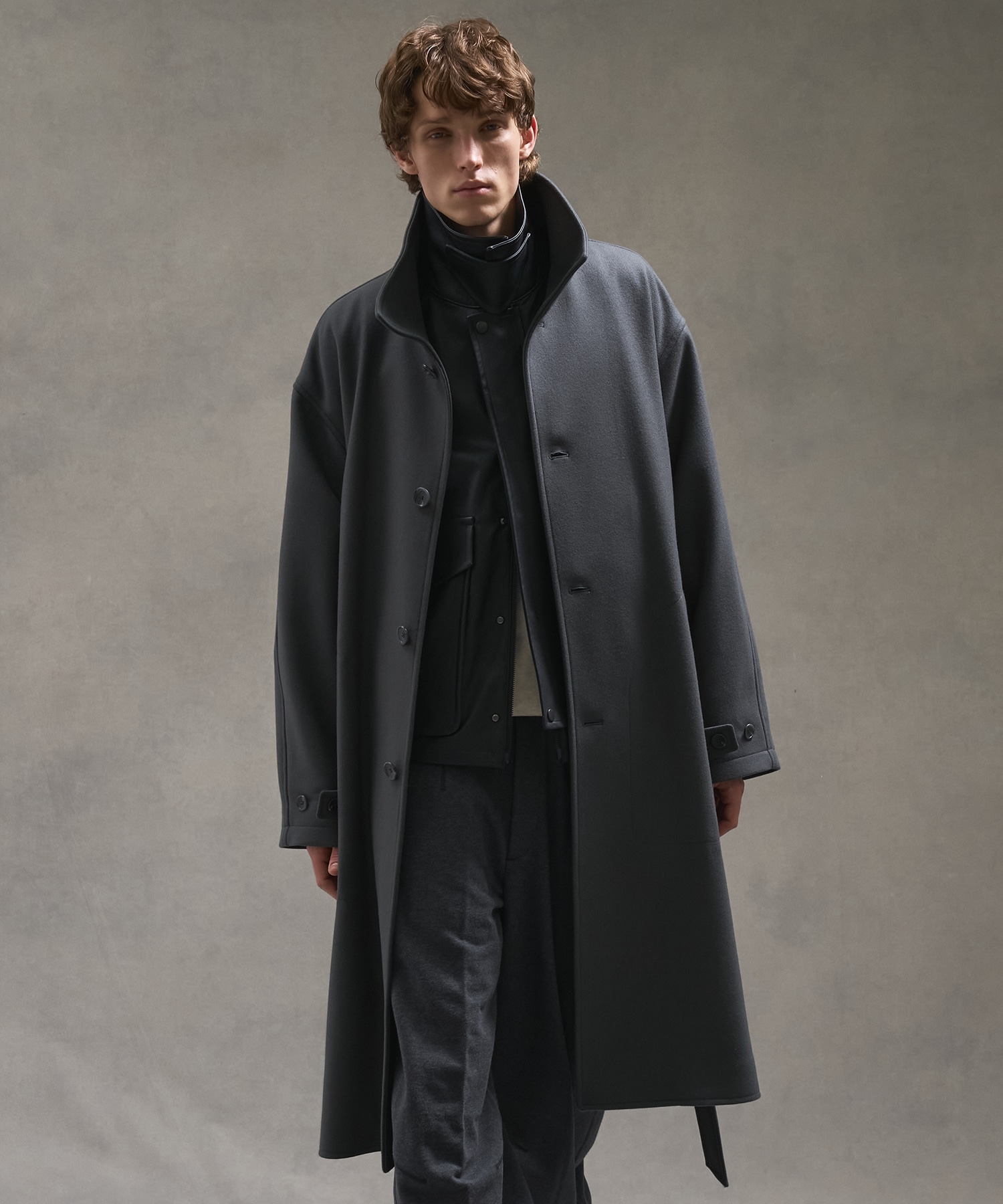 Super140sメルトンオーバーサイズスタンドコート(1 DARK GREY