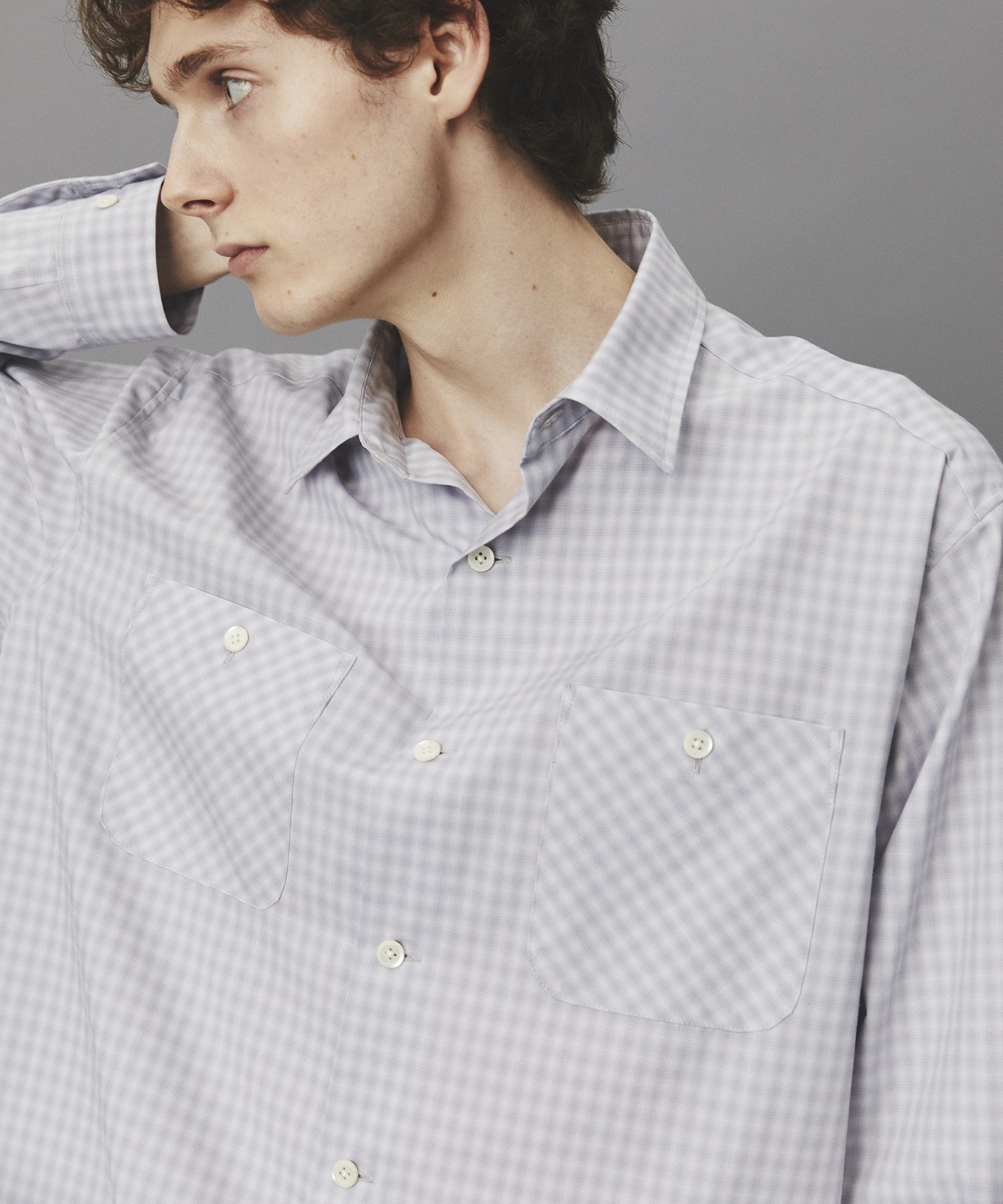 オンブレチェックレーヨンシャツ