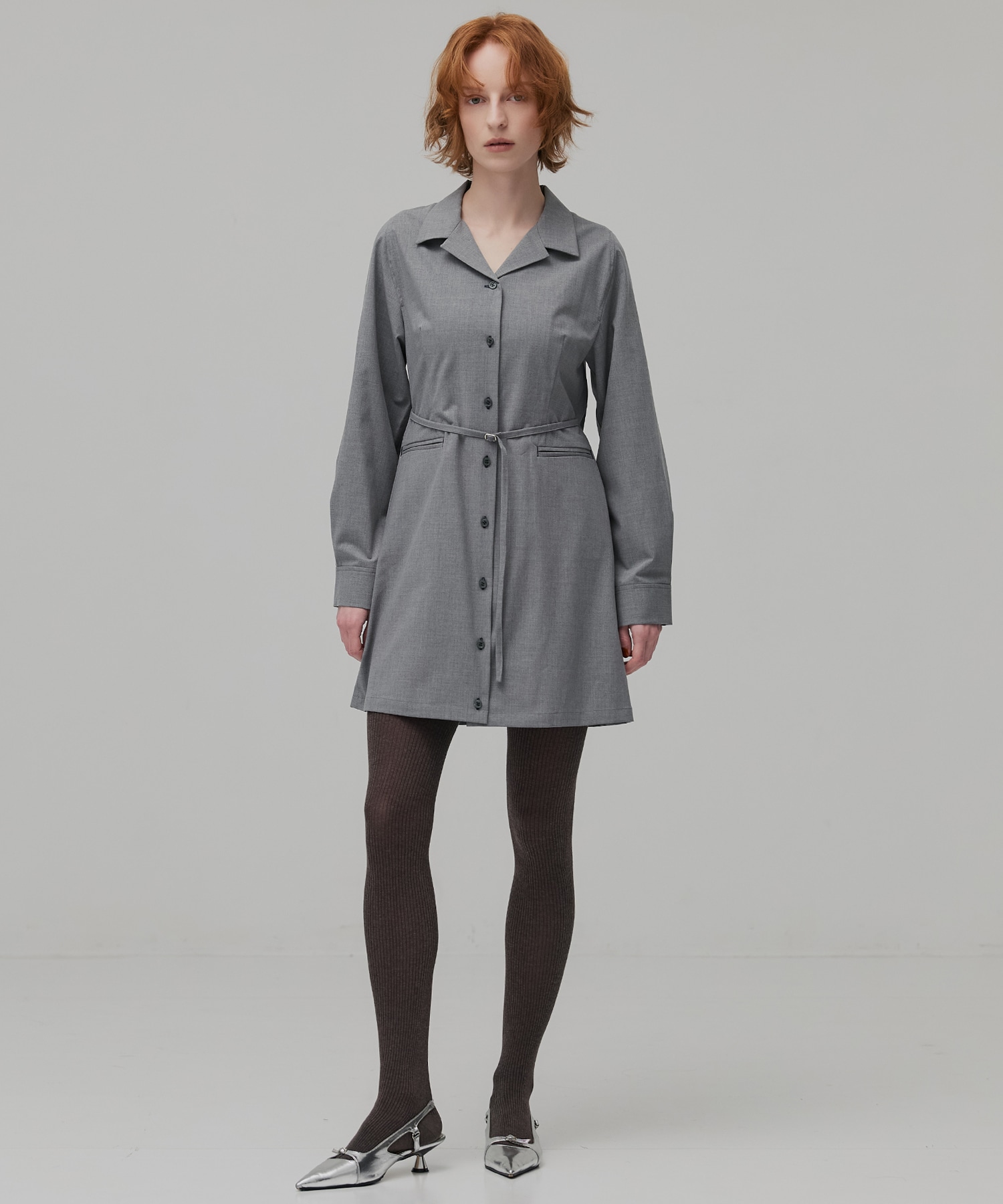 オープンカラーミニシャツワンピ