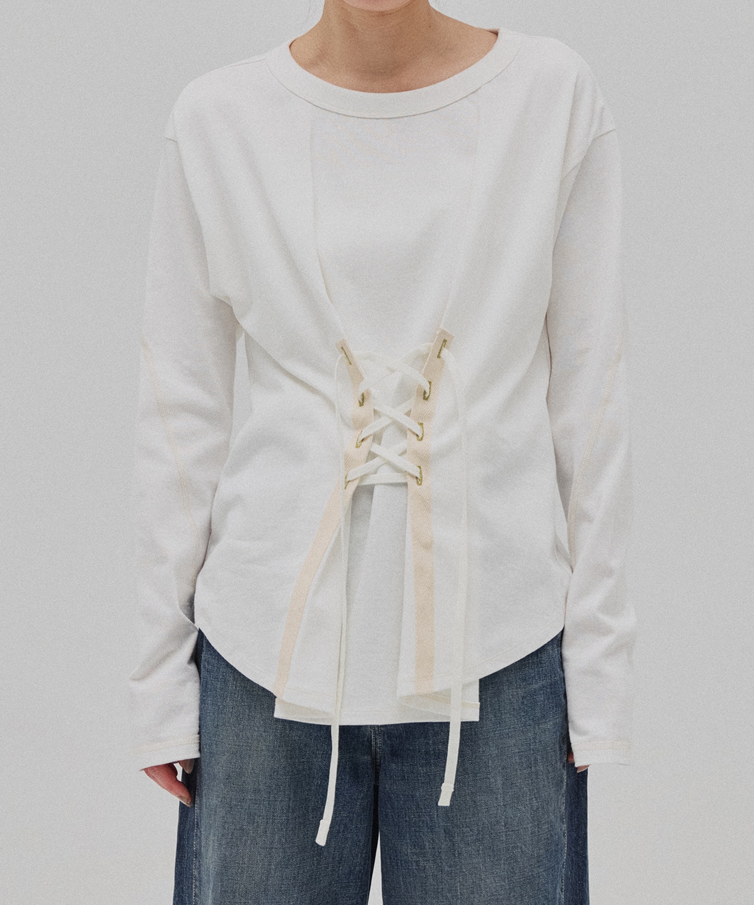 コットンレースアップTOP
