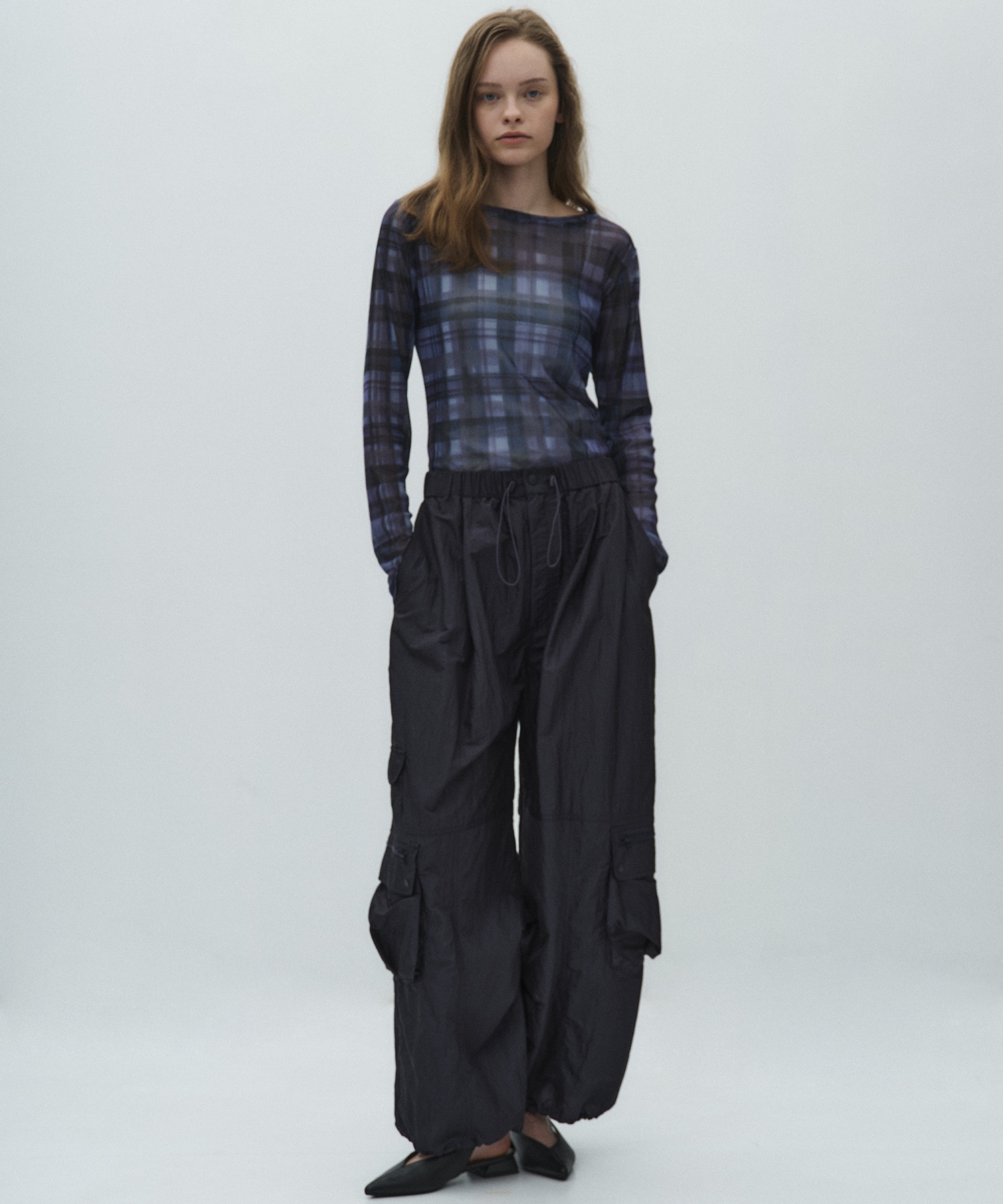 ペイントプリントチェックトップス