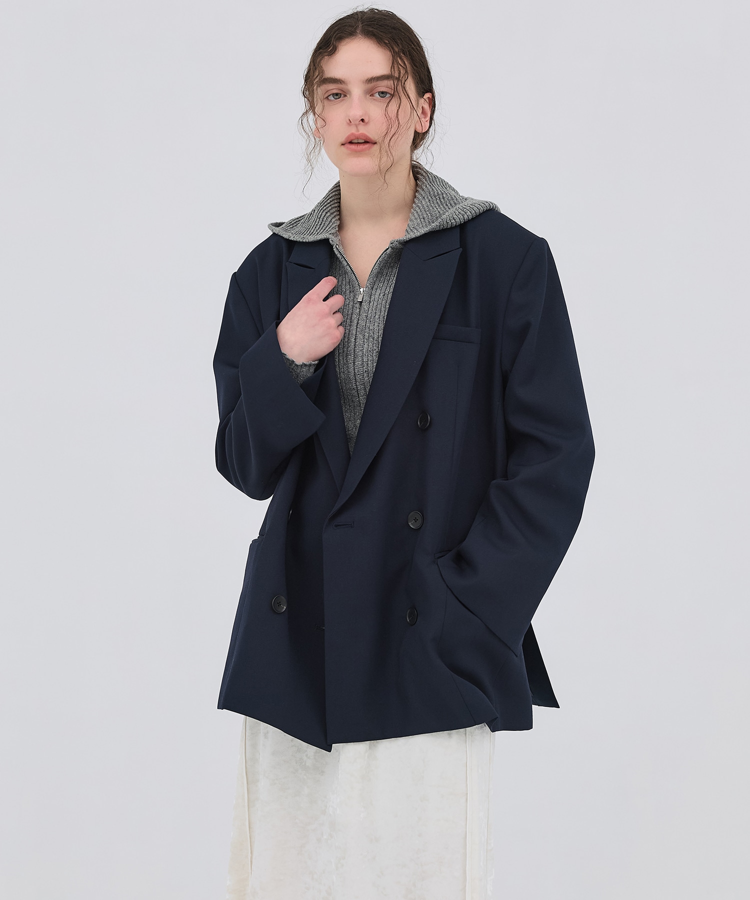 リブニットジップフーディ