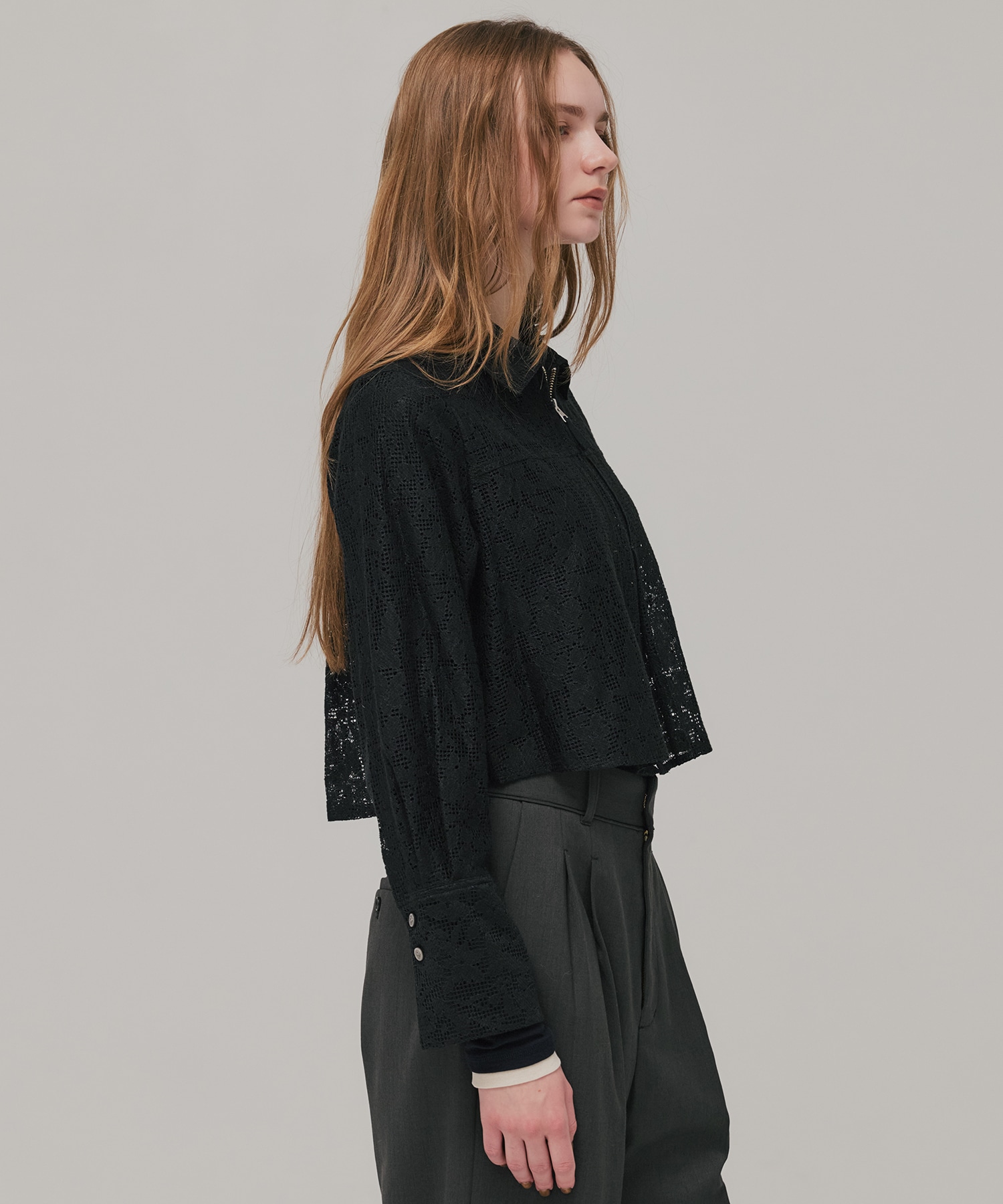 コットンレースフロントZIPシャツ