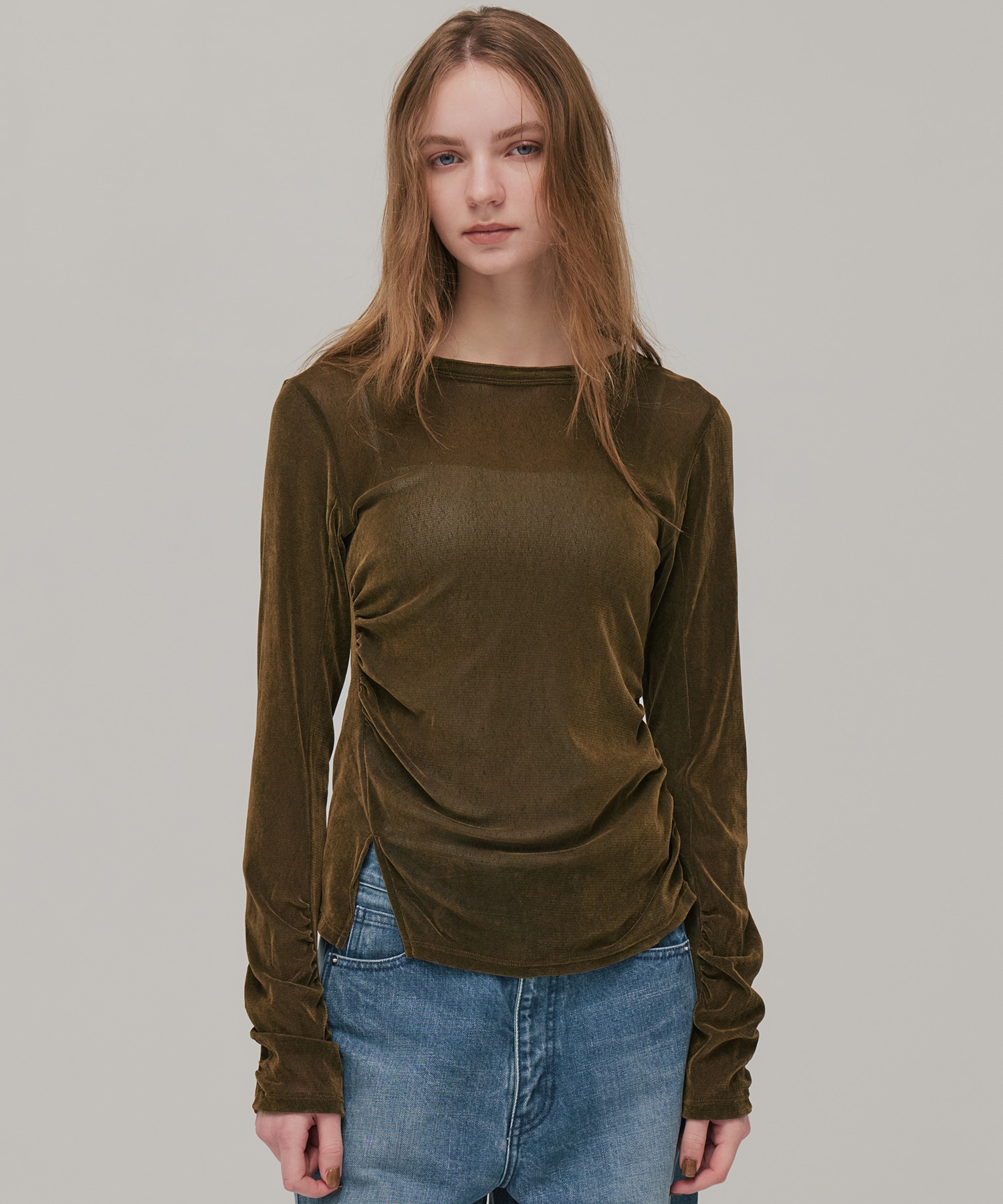 〈残りわずか〉シャーリングベロアチュールスリットTOP